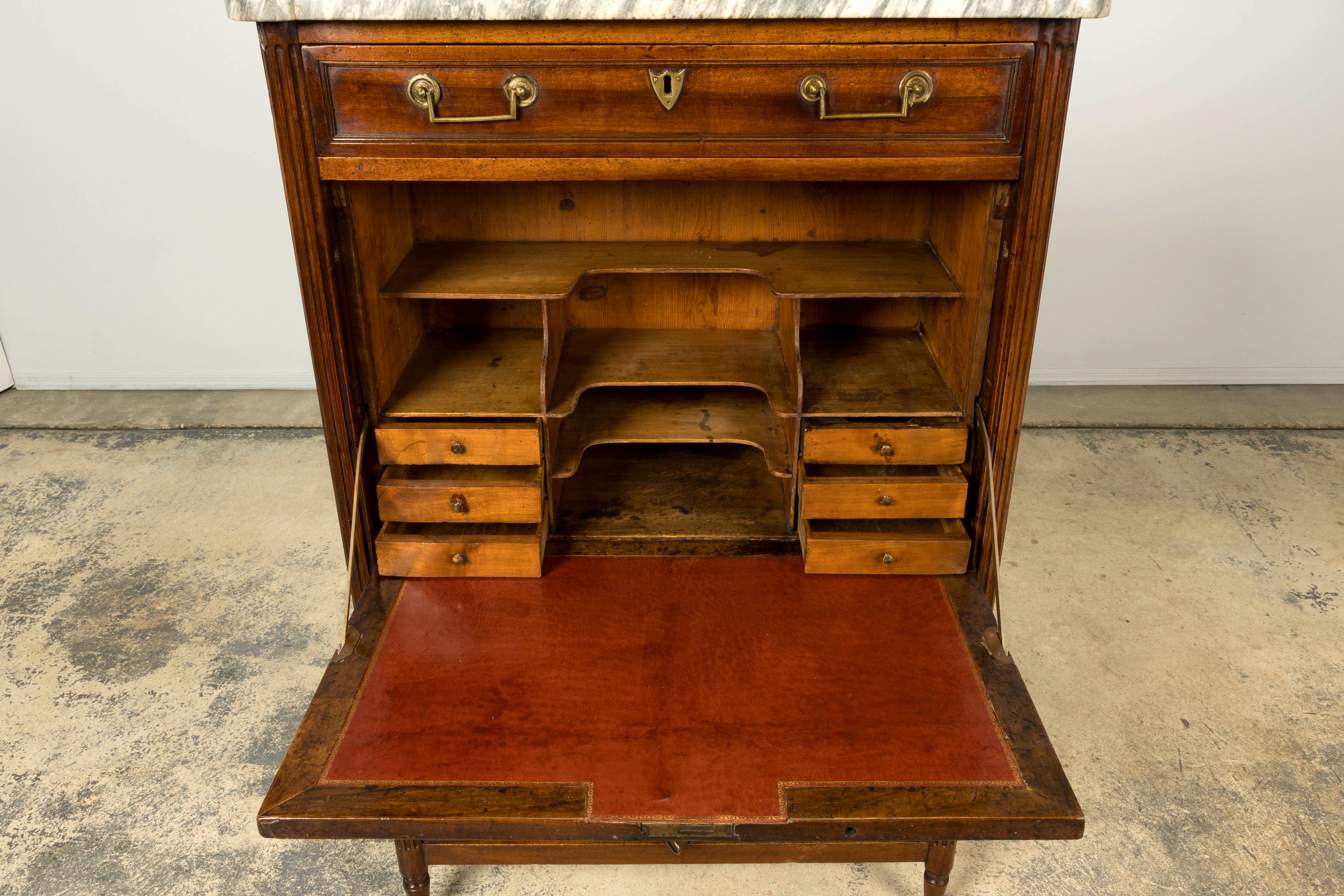 Late 18th Century French Louis XVI Walnut Secretary Desk with Marble Top