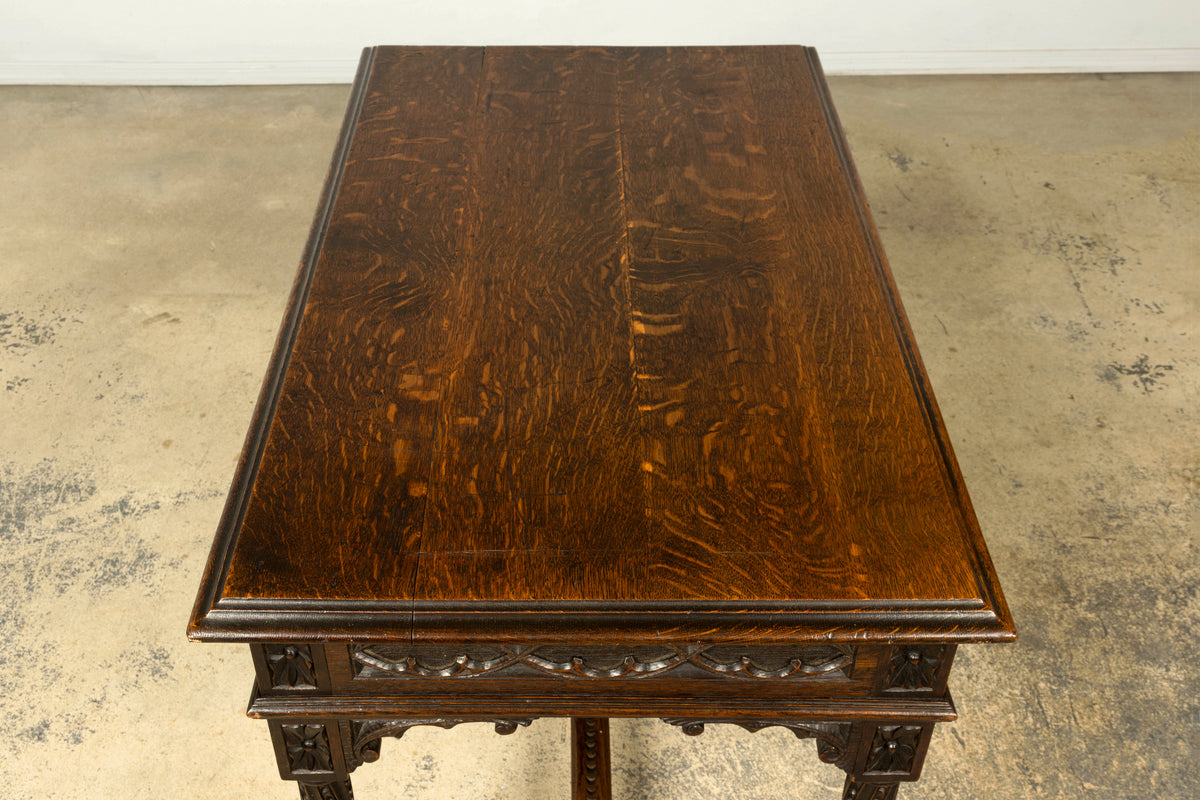 Late 19th Century French Gothic Revival Carved Oak Writing Desk