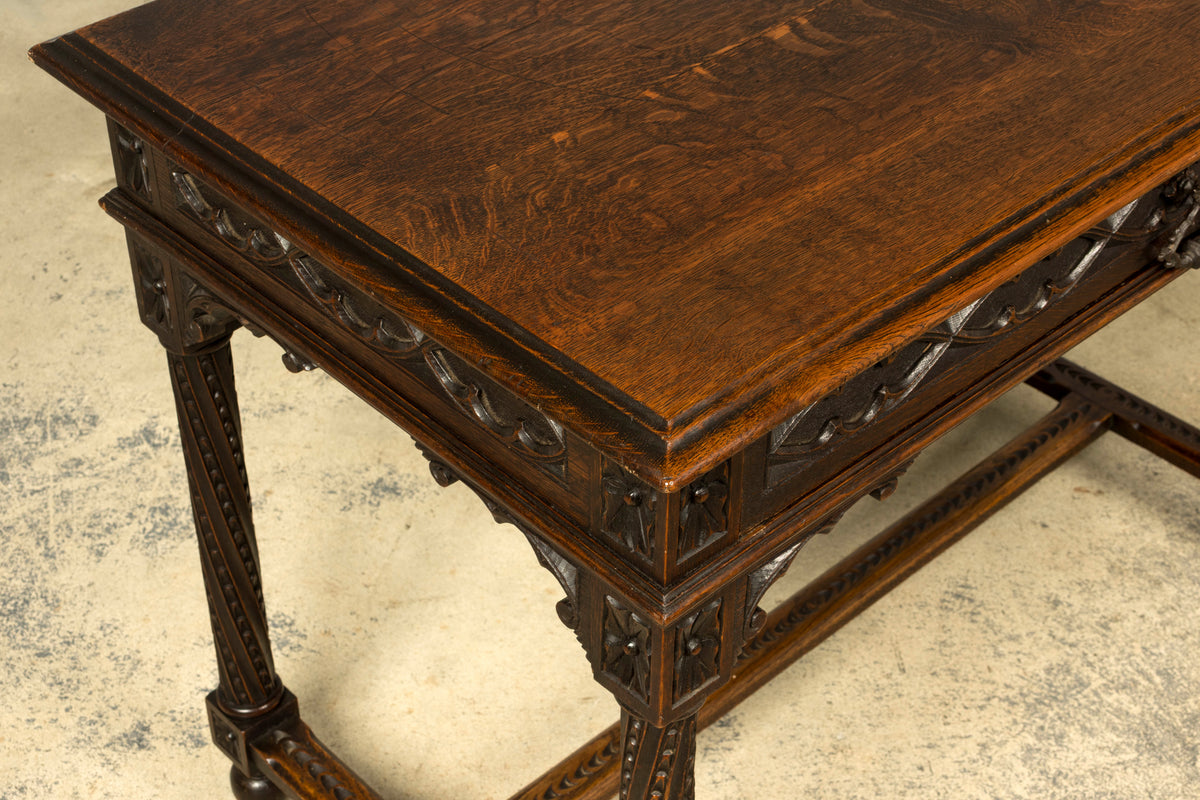 Late 19th Century French Gothic Revival Carved Oak Writing Desk