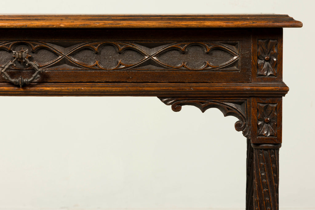 Late 19th Century French Gothic Revival Carved Oak Writing Desk
