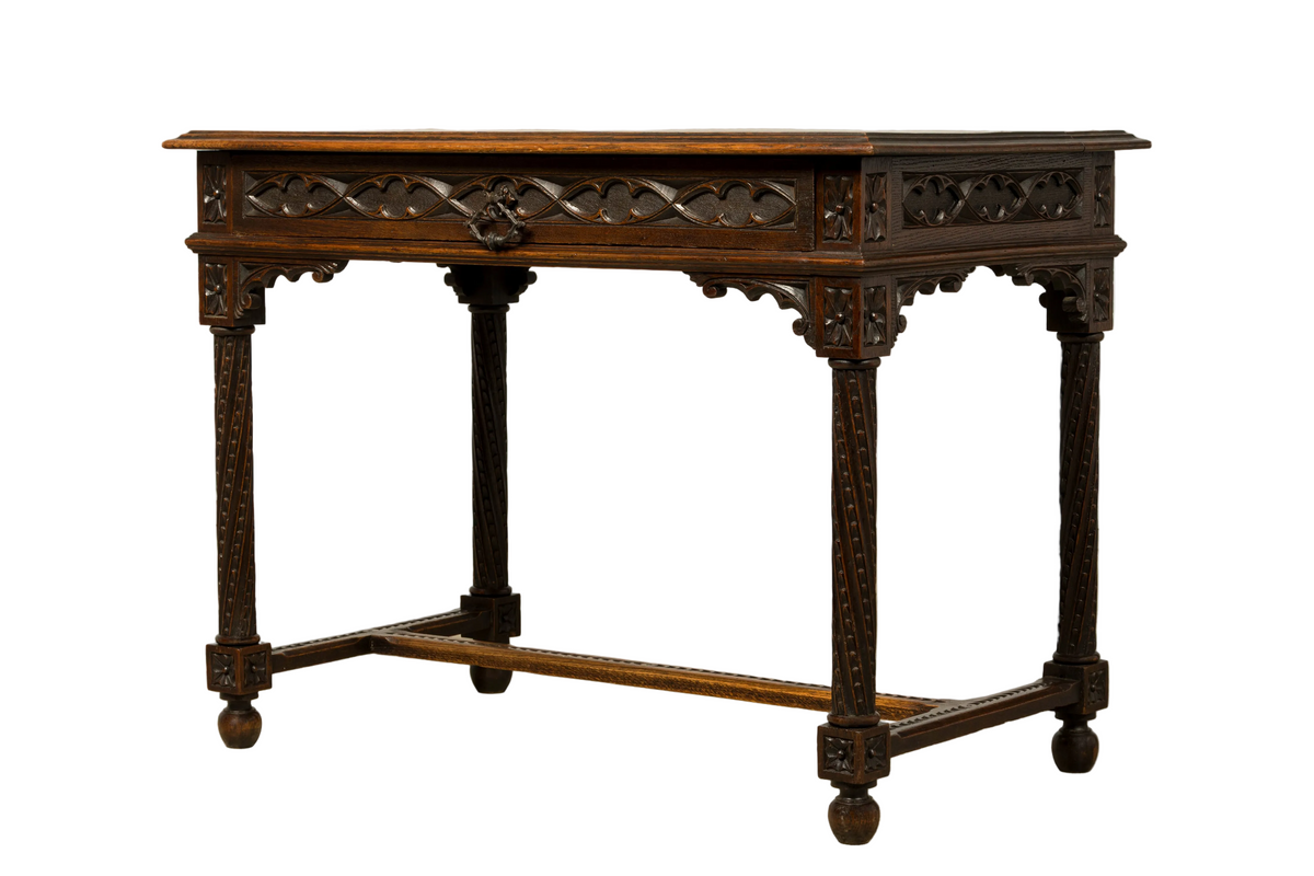 Late 19th Century French Gothic Revival Carved Oak Writing Desk