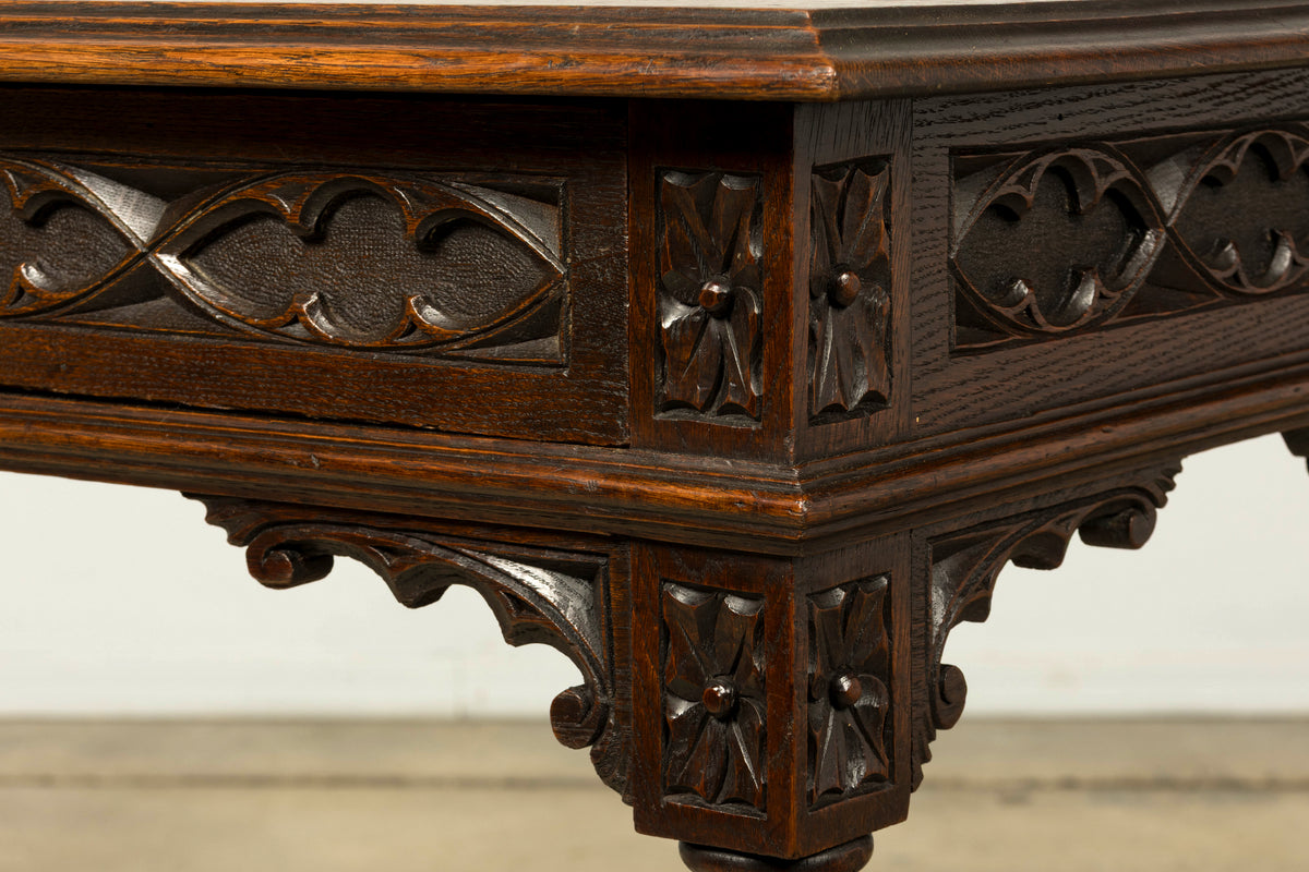 Late 19th Century French Gothic Revival Carved Oak Writing Desk