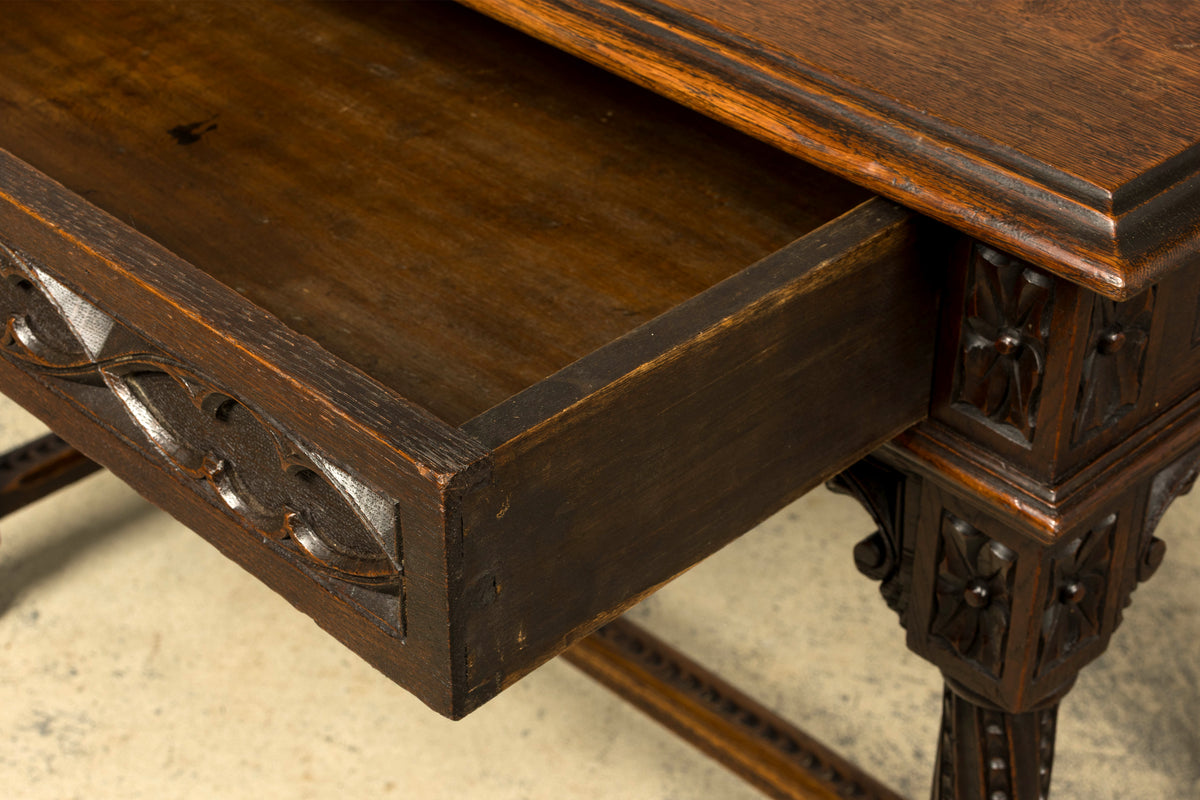 Late 19th Century French Gothic Revival Carved Oak Writing Desk