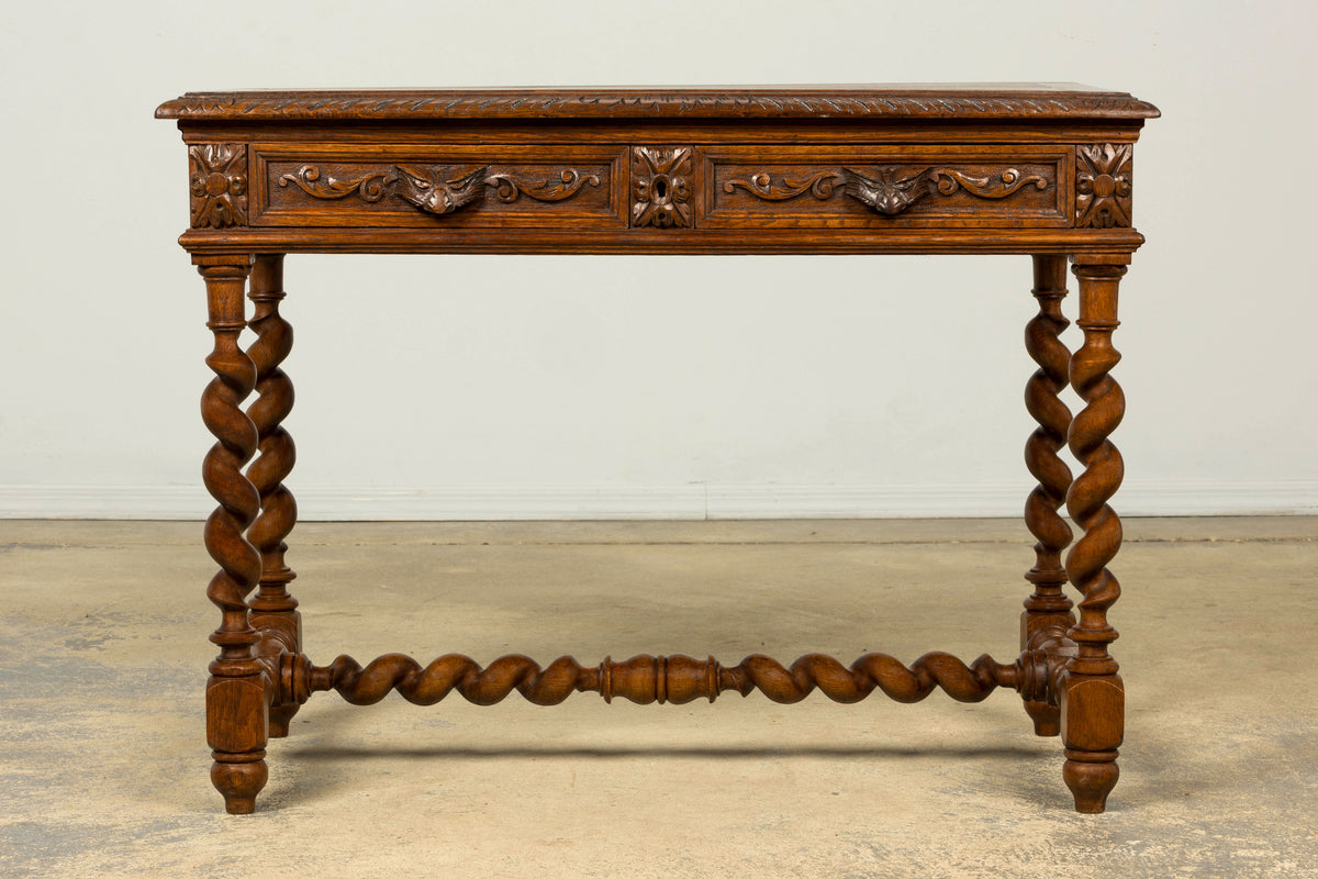 Late 19th Century French Henry II Carved Oak Writing Table