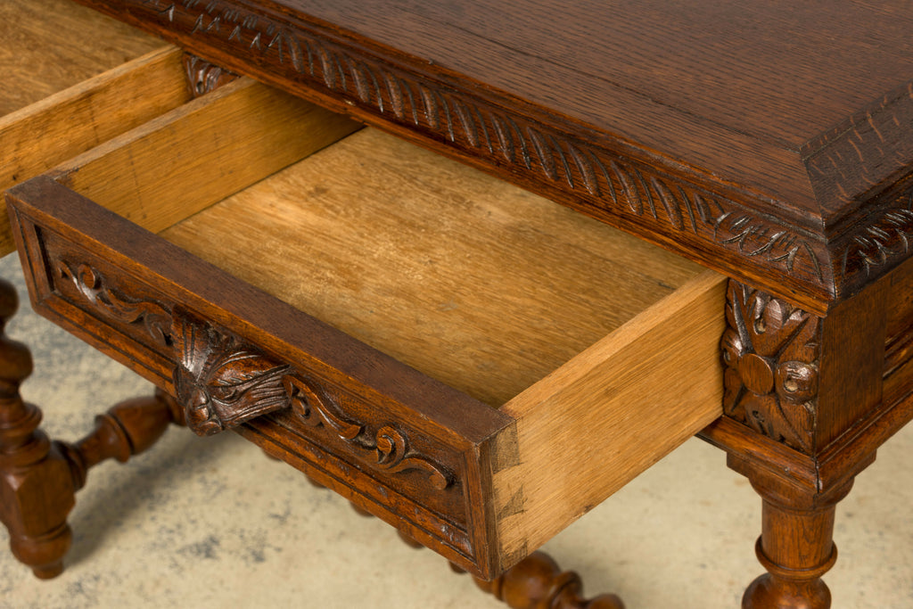 Late 19th Century French Henry II Carved Oak Writing Table