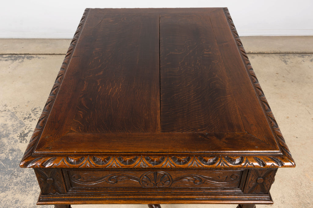 Late 19th Century French Henry II Carved Oak Writing Table