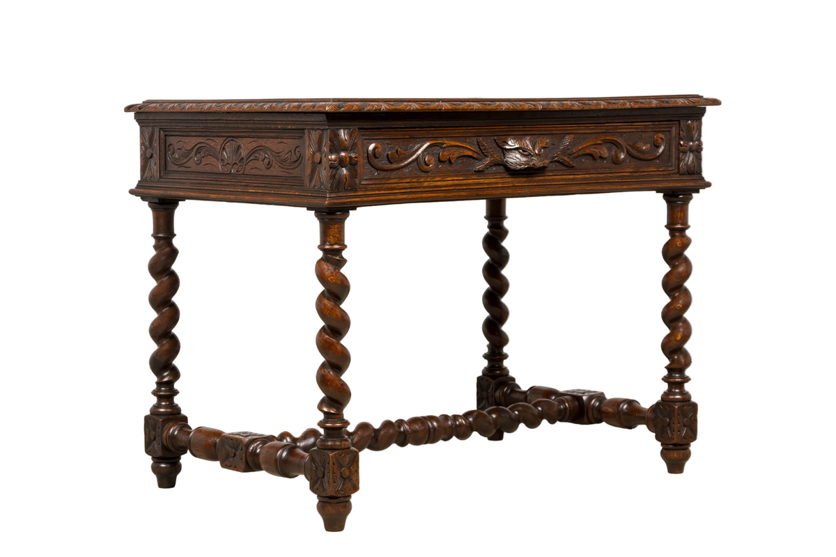 Late 19th Century French Henry II Carved Oak Writing Table