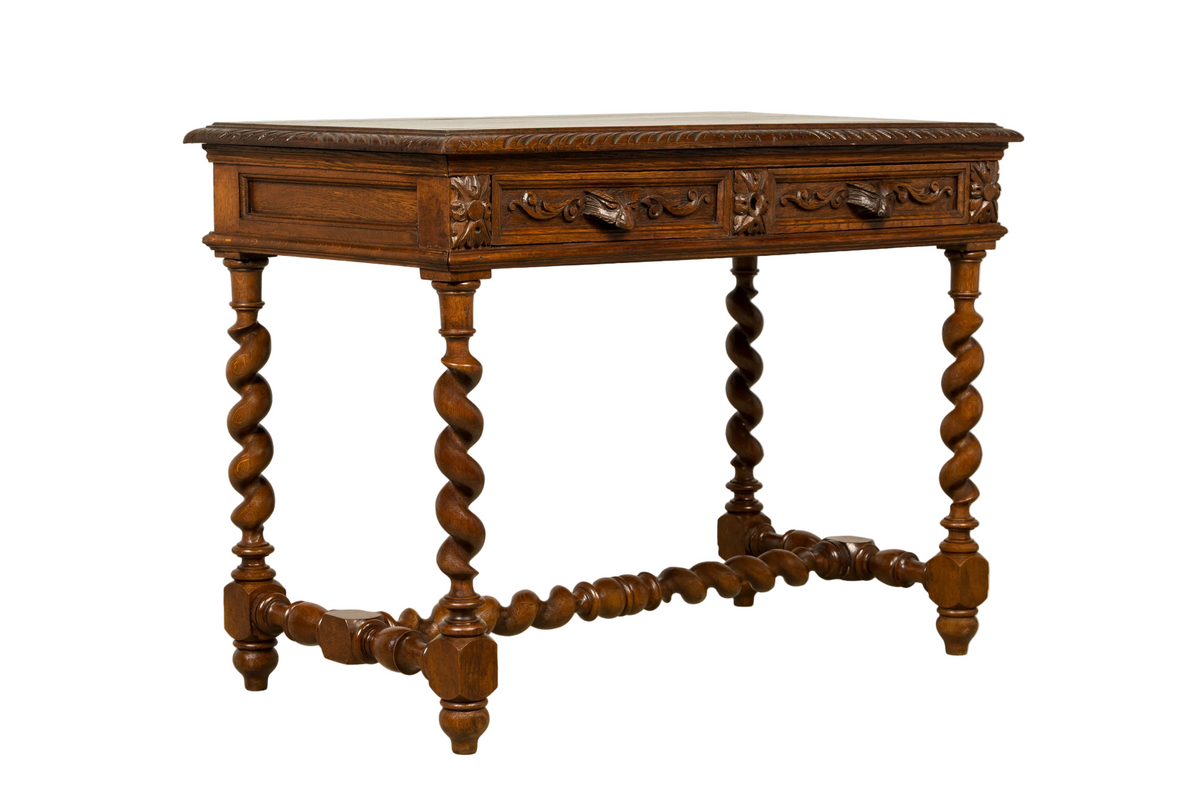 Late 19th Century French Henry II Carved Oak Writing Table