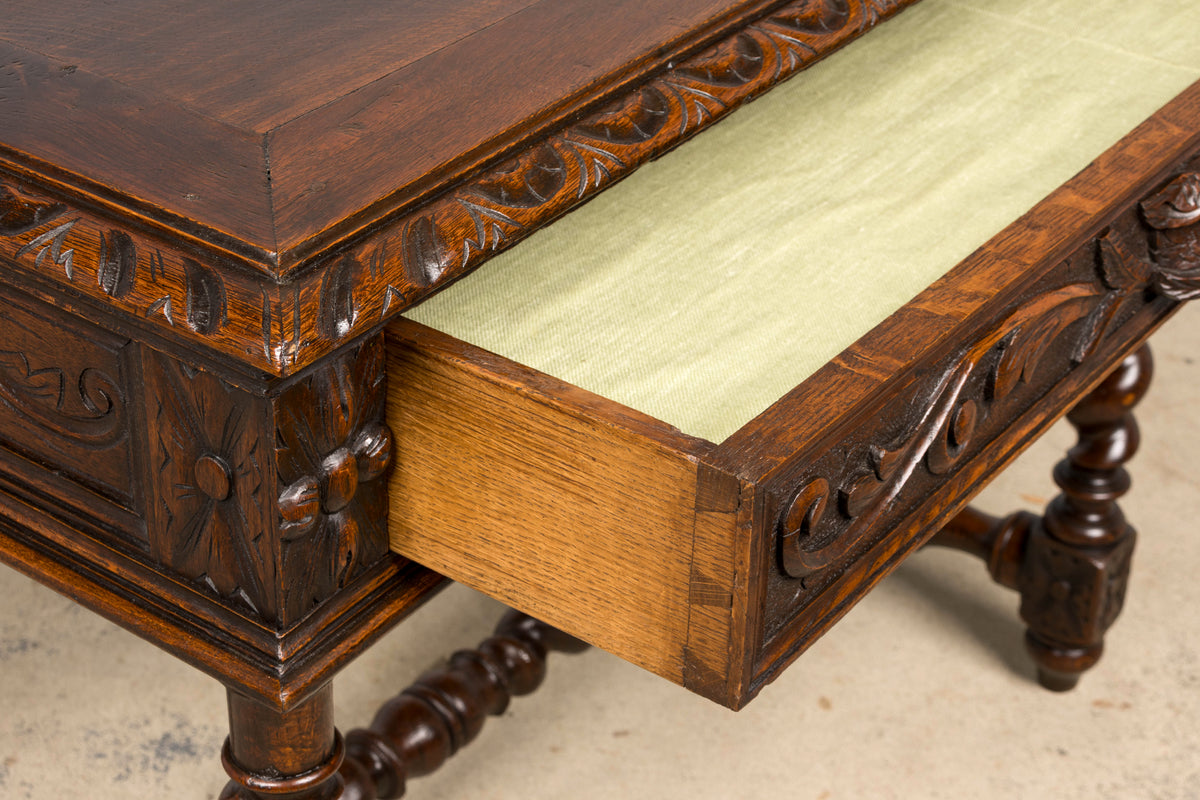 Late 19th Century French Henry II Carved Oak Writing Table