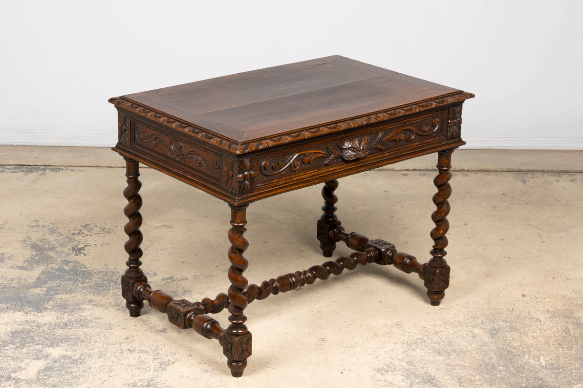 Late 19th Century French Henry II Carved Oak Writing Table