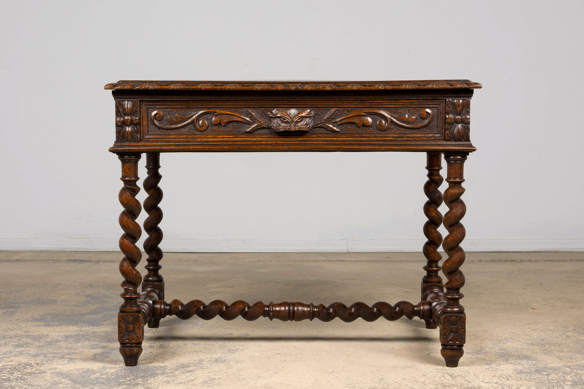 Late 19th Century French Henry II Carved Oak Writing Table