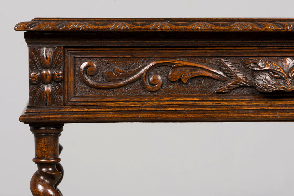 Late 19th Century French Henry II Carved Oak Writing Table