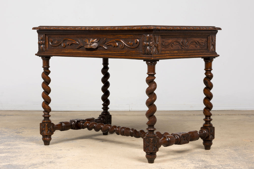 Late 19th Century French Henry II Carved Oak Writing Table