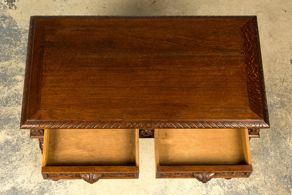 Late 19th Century French Henry II Carved Oak Writing Table