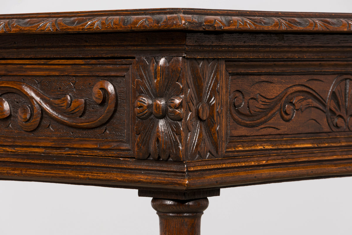 Late 19th Century French Henry II Carved Oak Writing Table