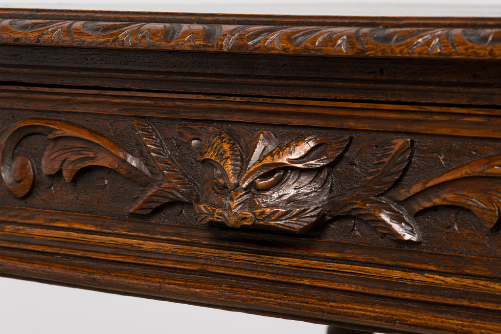 Late 19th Century French Henry II Carved Oak Writing Table