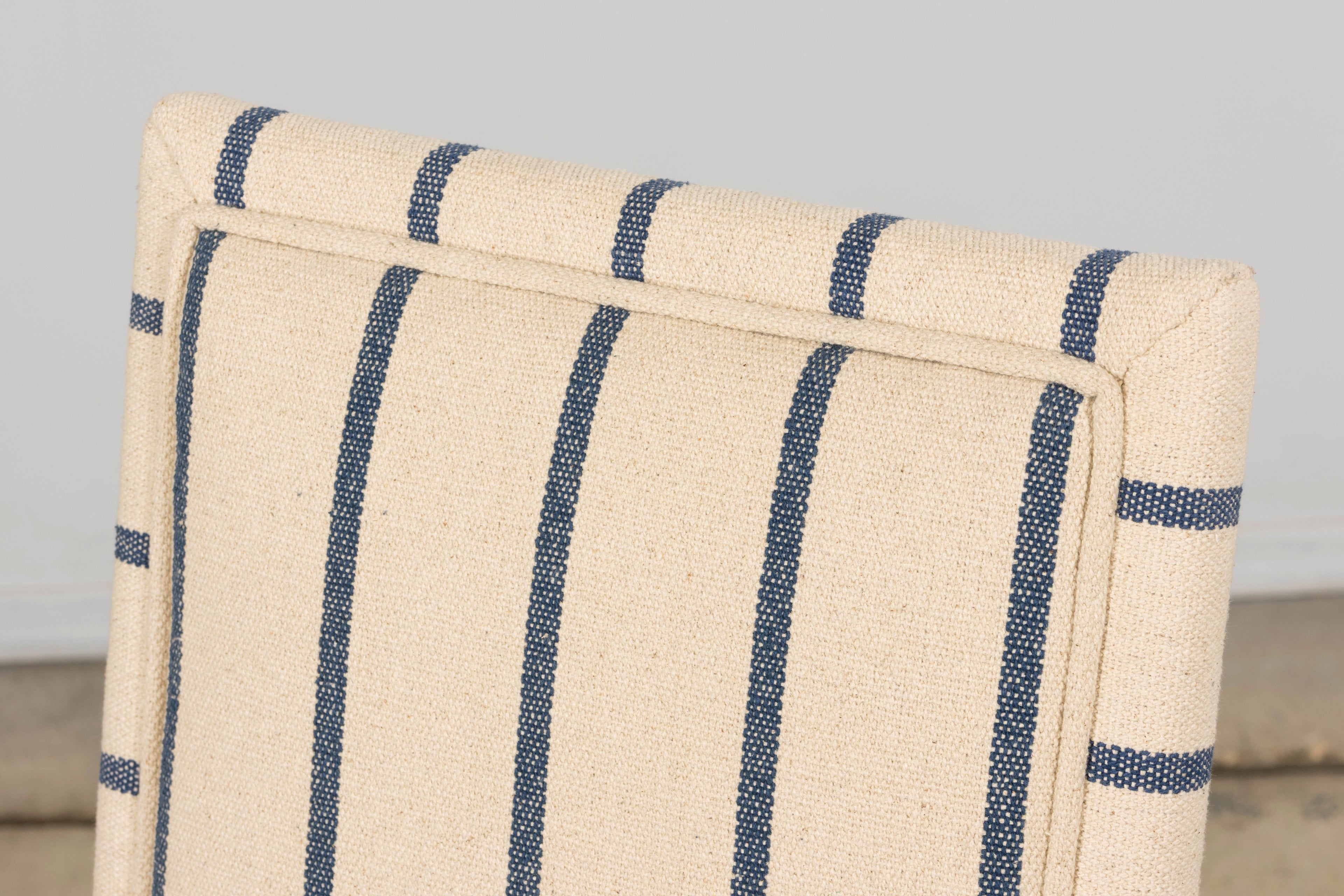 Late 19th Century French Louis XIII Dining Chairs in Blue Striped Jacquard, Set of 12