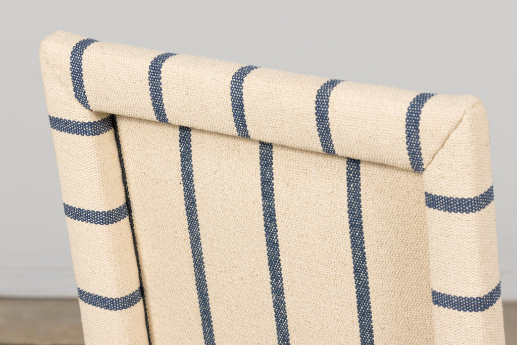 Late 19th Century French Louis XIII Dining Chairs in Blue Striped Jacquard, Set of 12