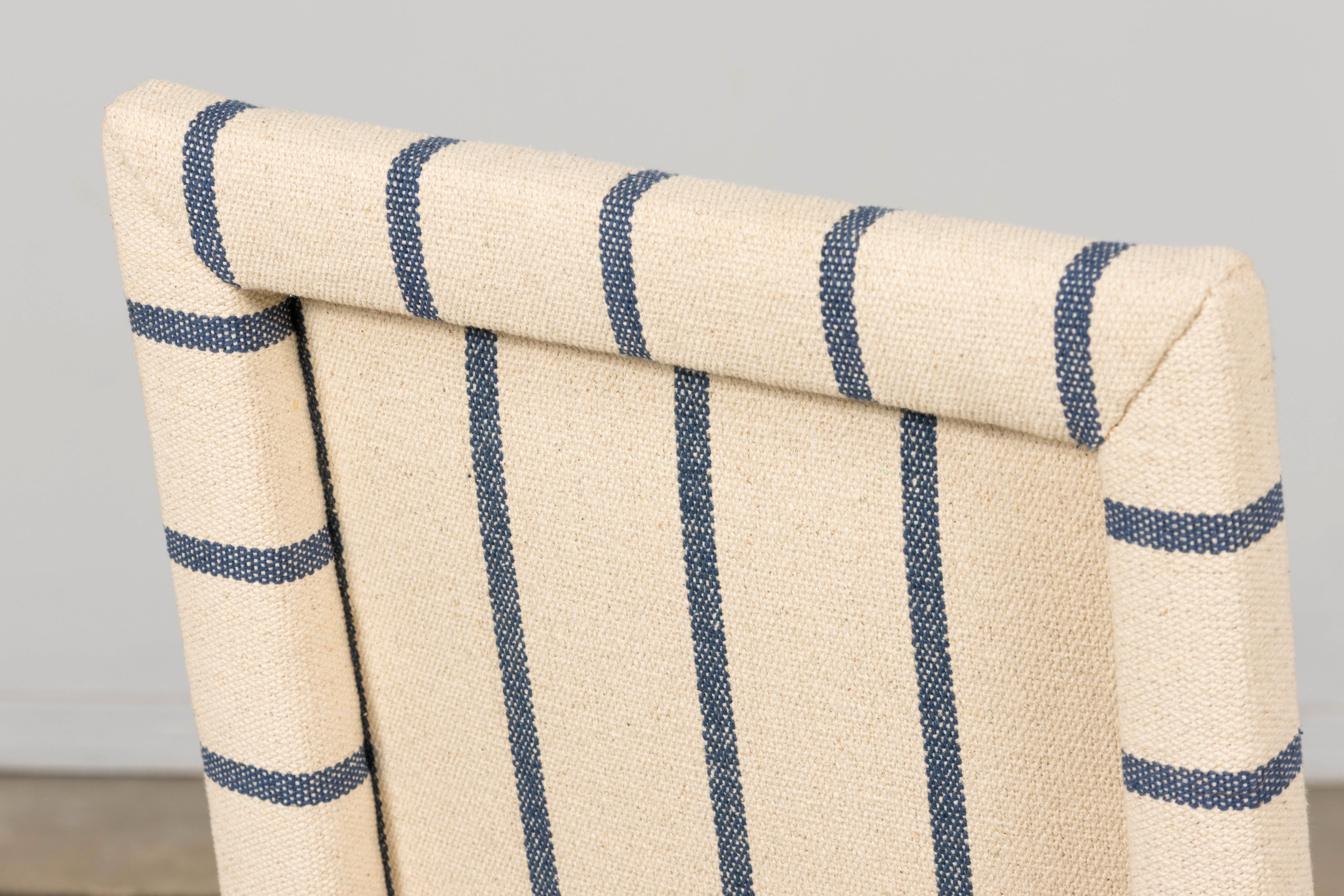 Late 19th Century French Louis XIII Dining Chairs in Blue Striped Jacquard, Set of 12