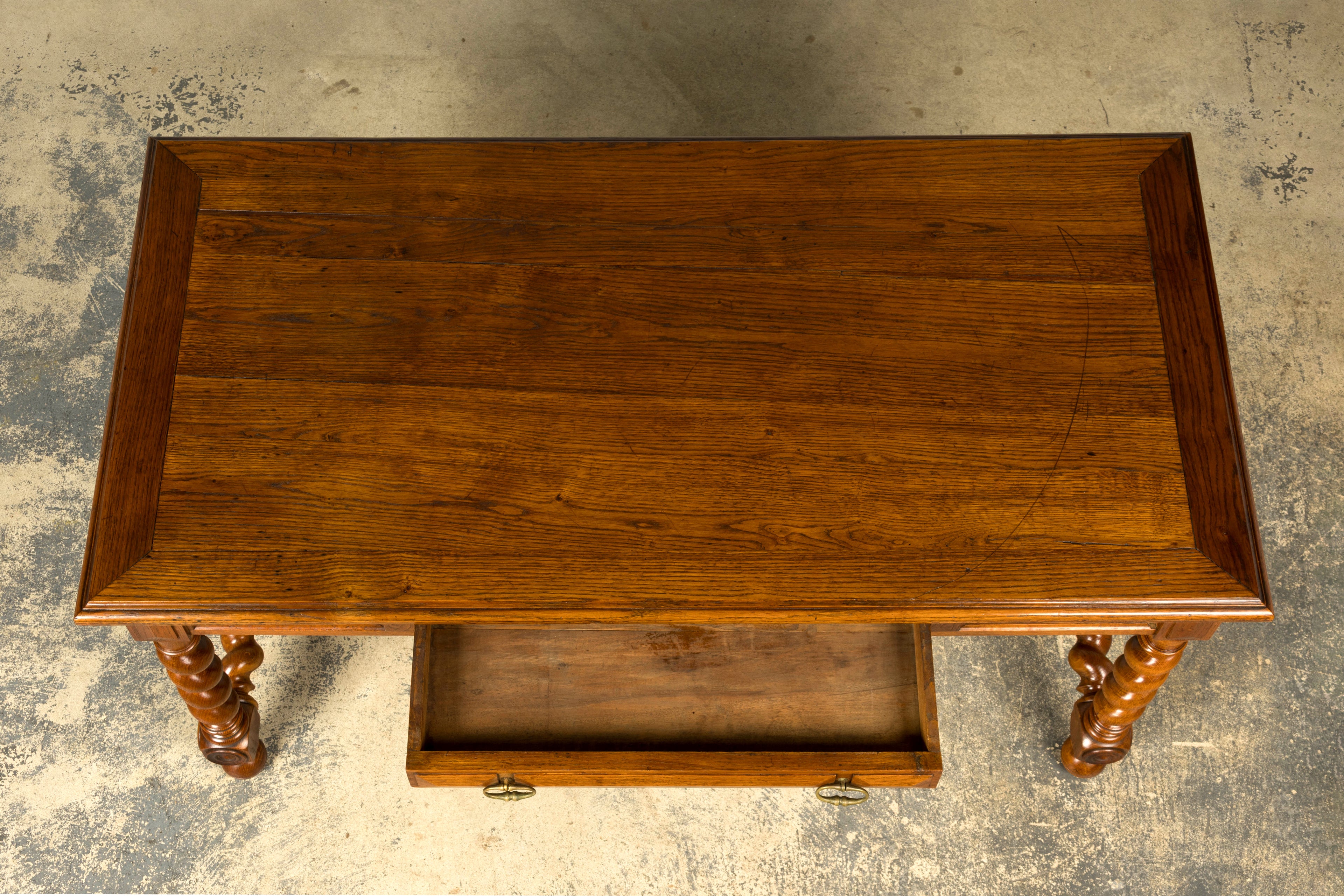Late 19th Century French Louis XIII Oak Writing Desk with Barley Twist Legs