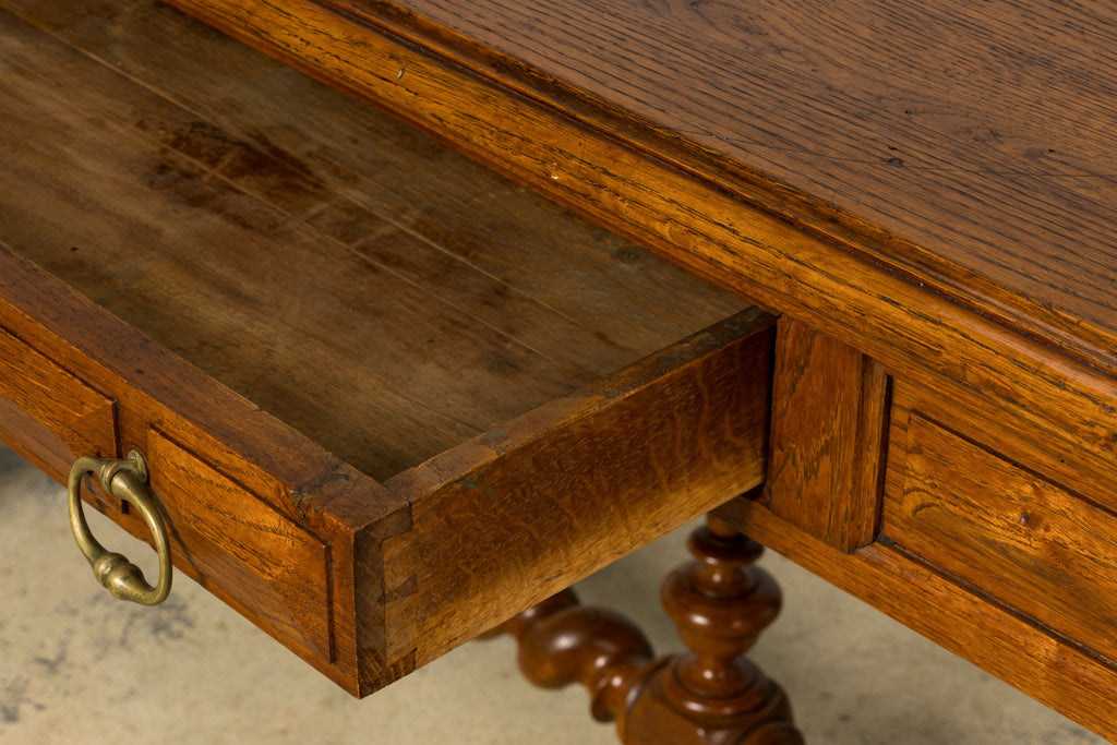 Late 19th Century French Louis XIII Oak Writing Desk with Barley Twist Legs