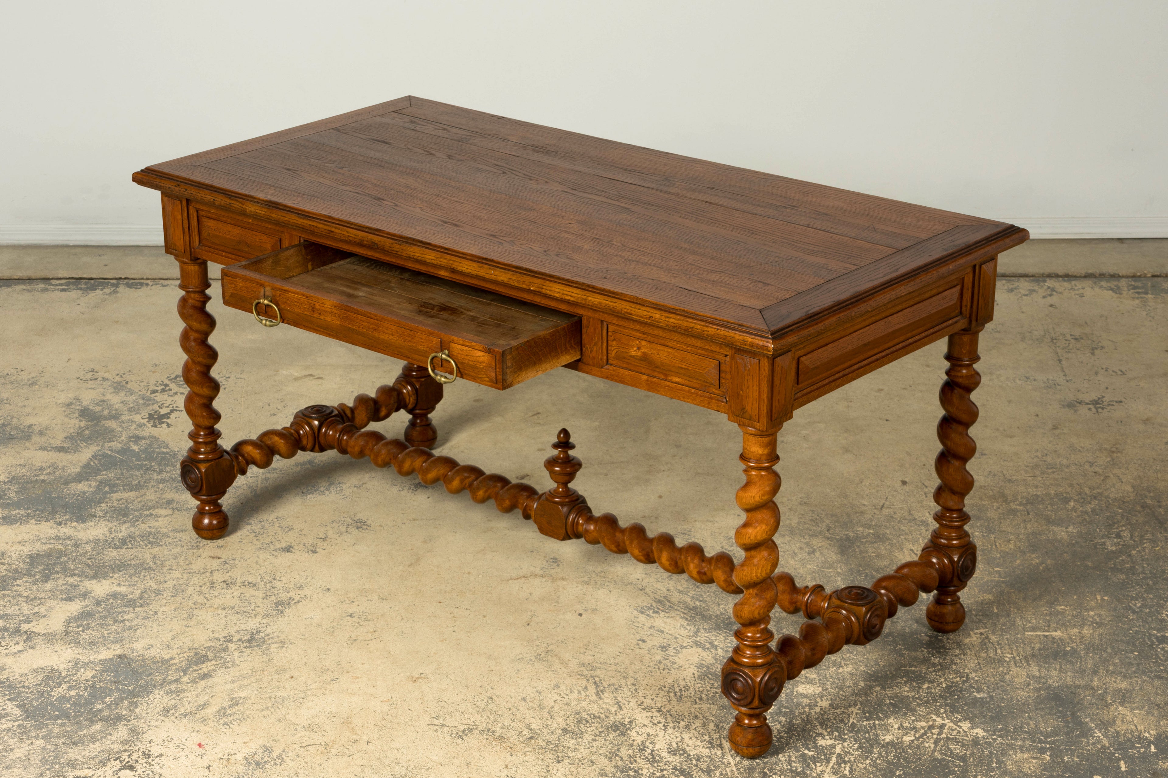 Late 19th Century French Louis XIII Oak Writing Desk with Barley Twist Legs