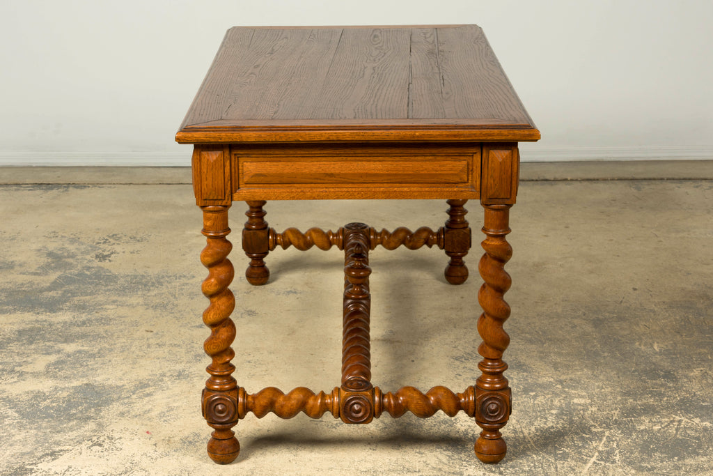 Late 19th Century French Louis XIII Oak Writing Desk with Barley Twist Legs