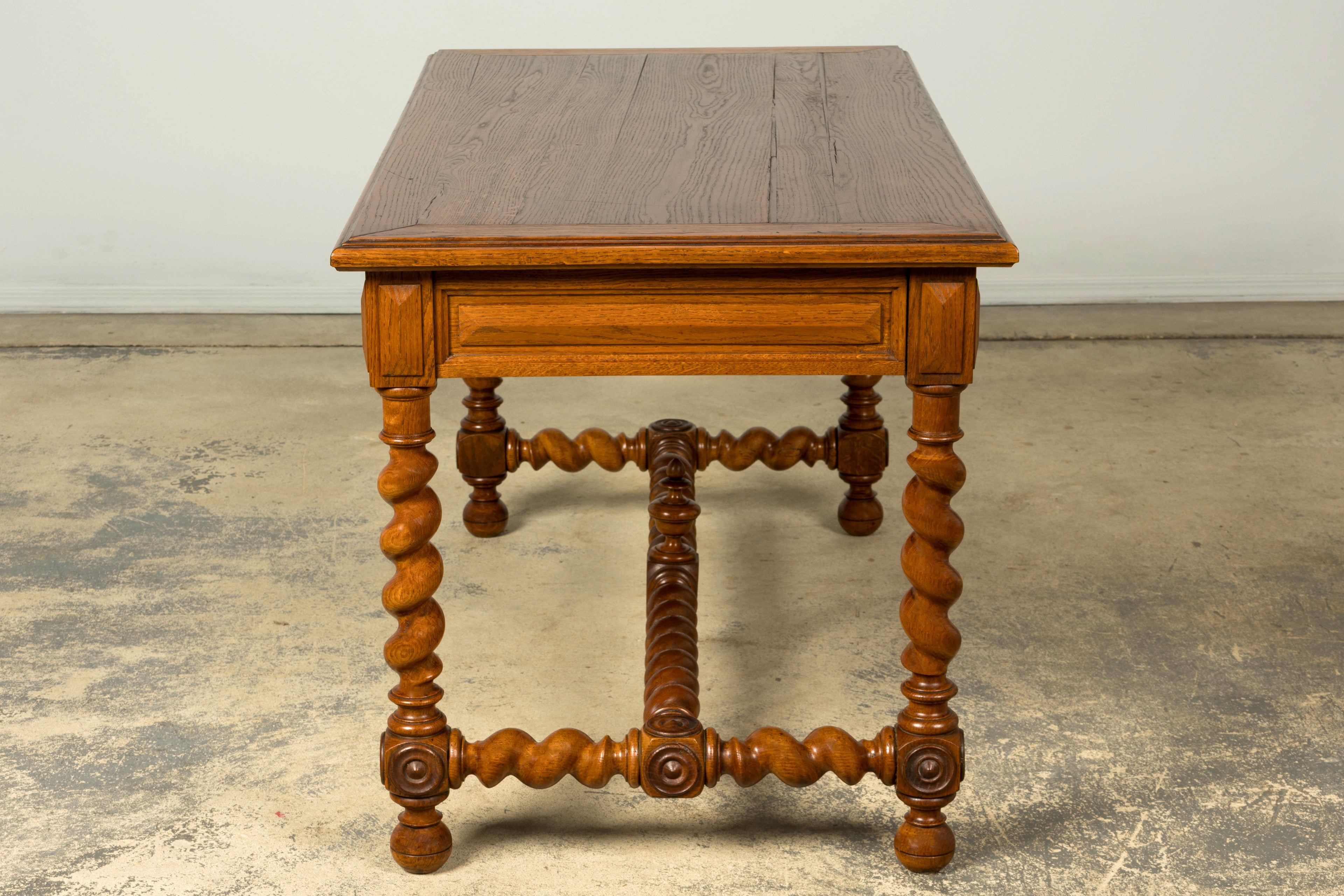 Late 19th Century French Louis XIII Oak Writing Desk with Barley Twist Legs