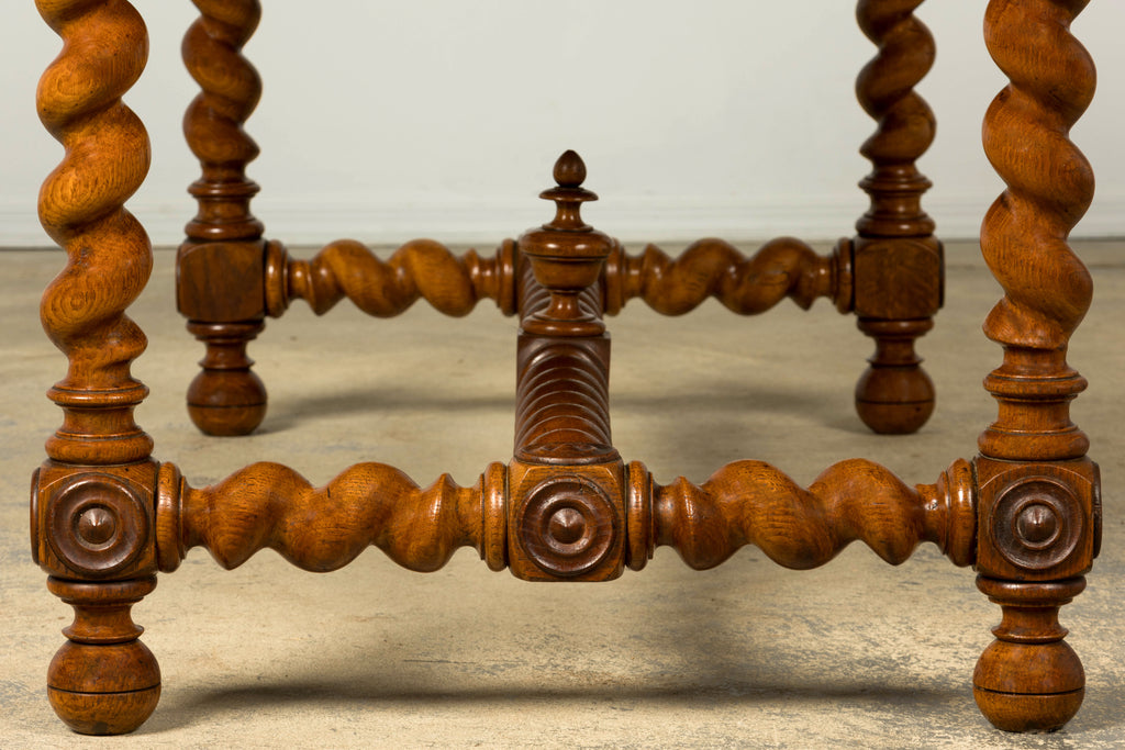 Late 19th Century French Louis XIII Oak Writing Desk with Barley Twist Legs