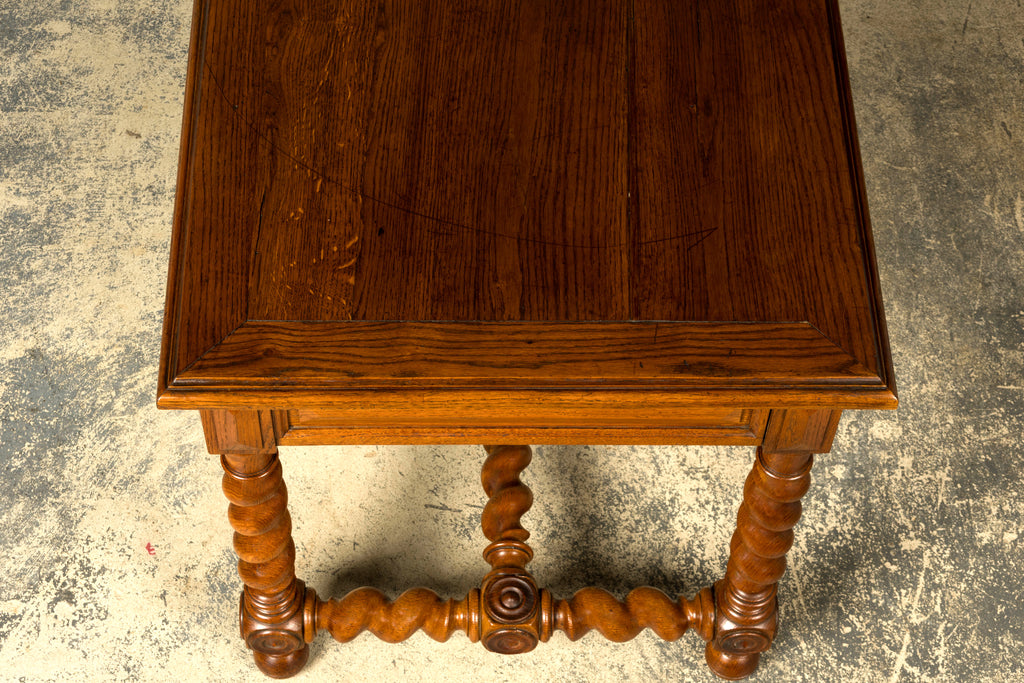 Late 19th Century French Louis XIII Oak Writing Desk with Barley Twist Legs