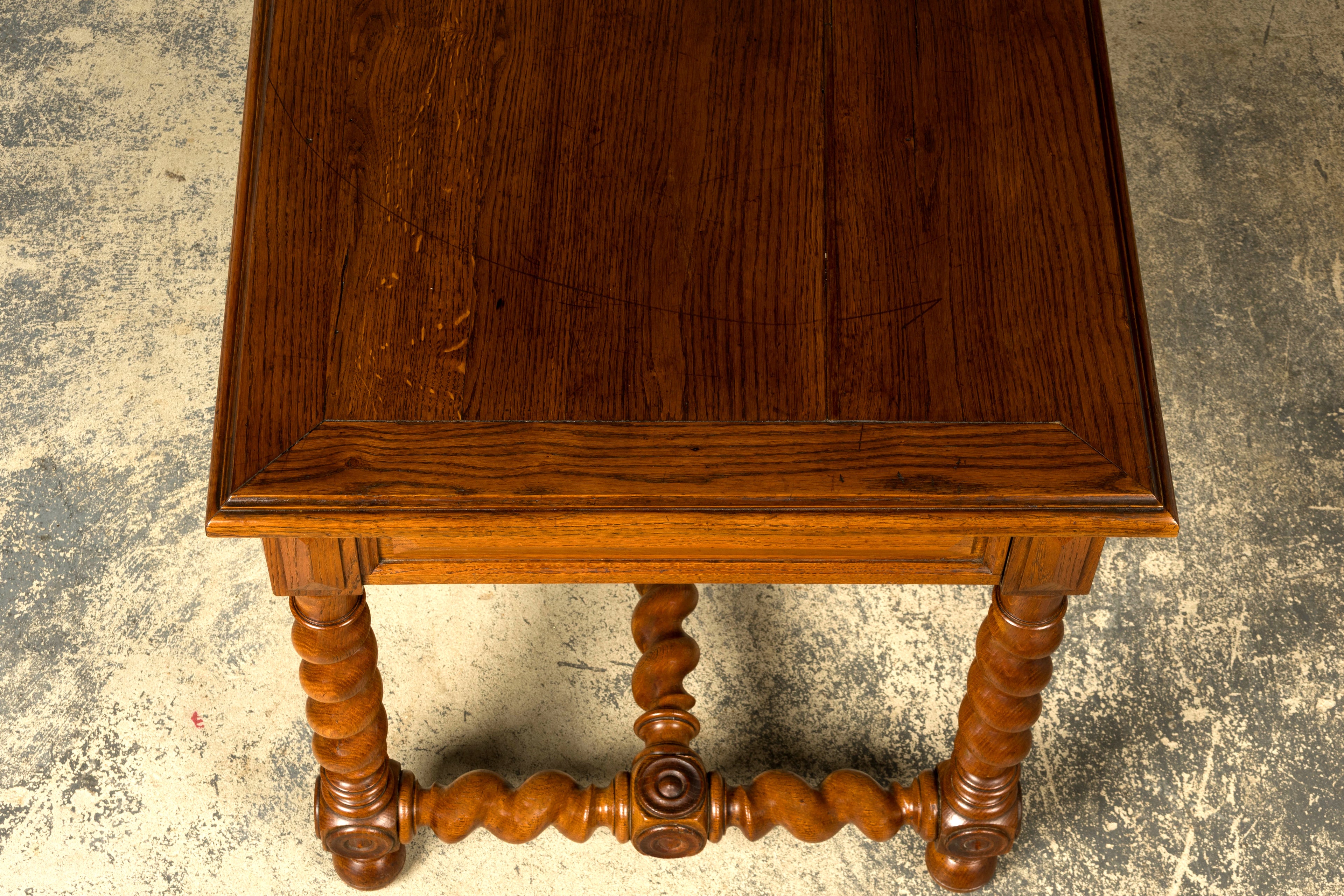 Late 19th Century French Louis XIII Oak Writing Desk with Barley Twist Legs