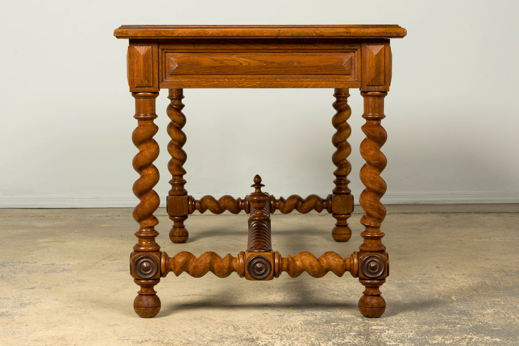 Late 19th Century French Louis XIII Oak Writing Desk with Barley Twist Legs
