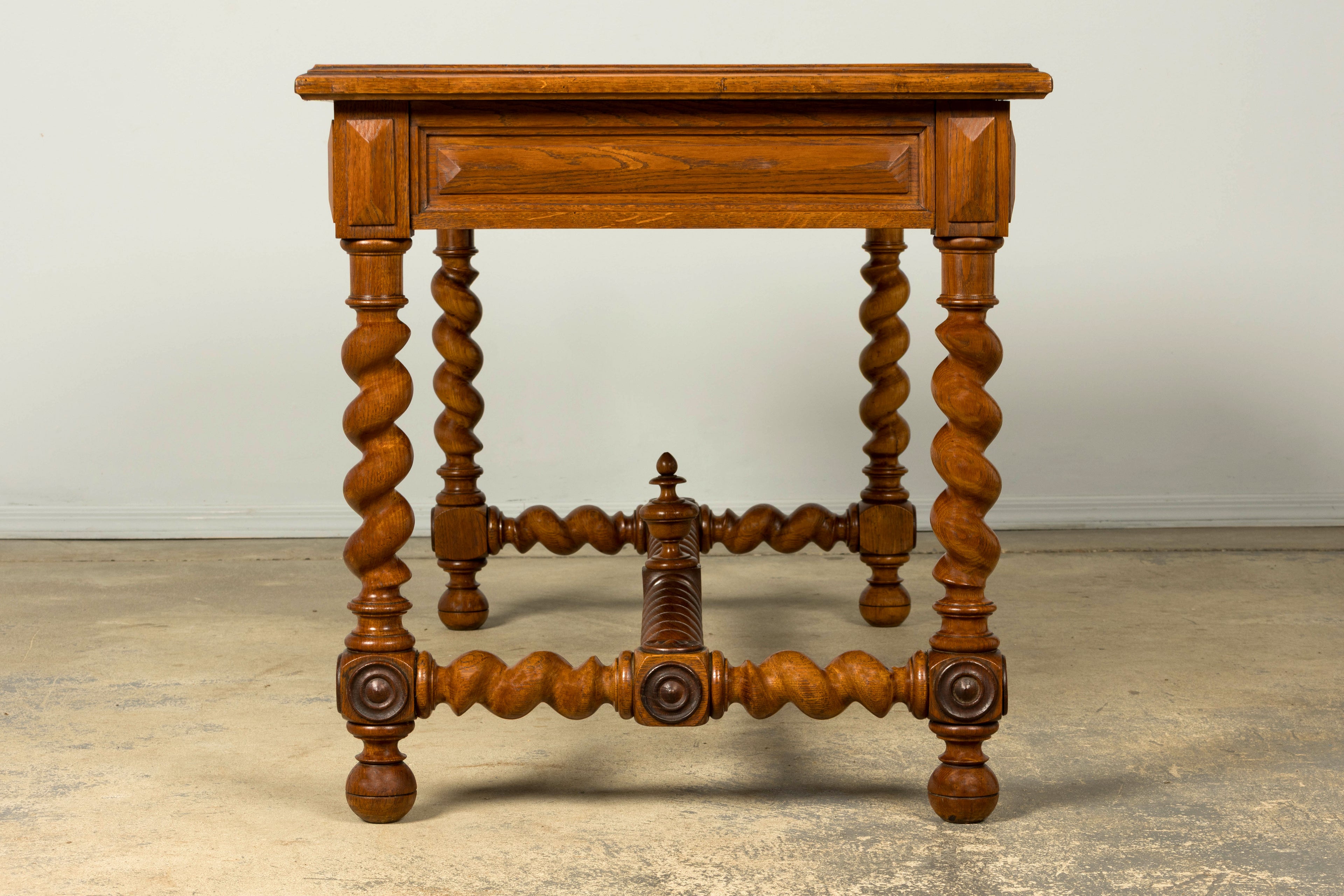 Late 19th Century French Louis XIII Oak Writing Desk with Barley Twist Legs