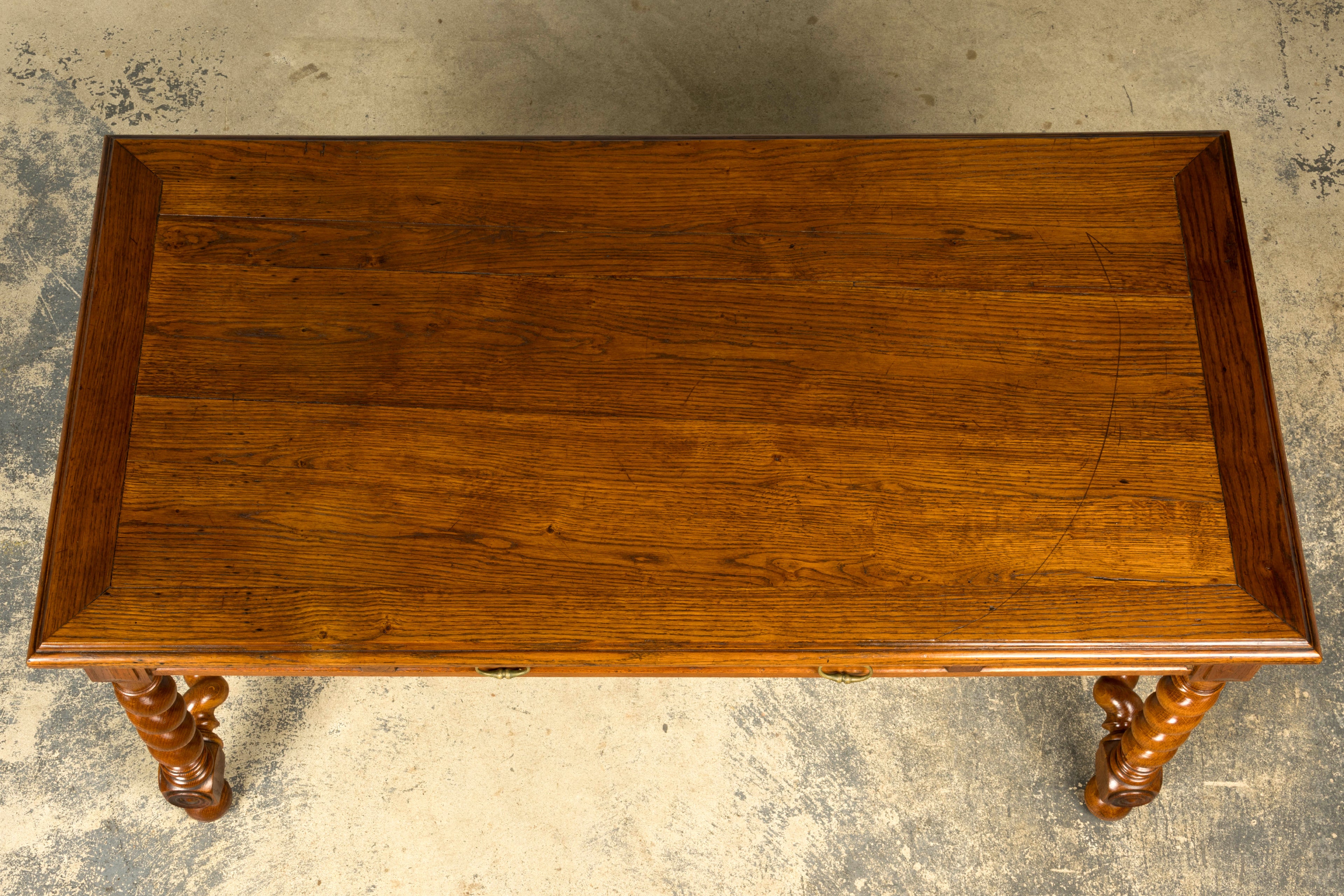 Late 19th Century French Louis XIII Oak Writing Desk with Barley Twist Legs