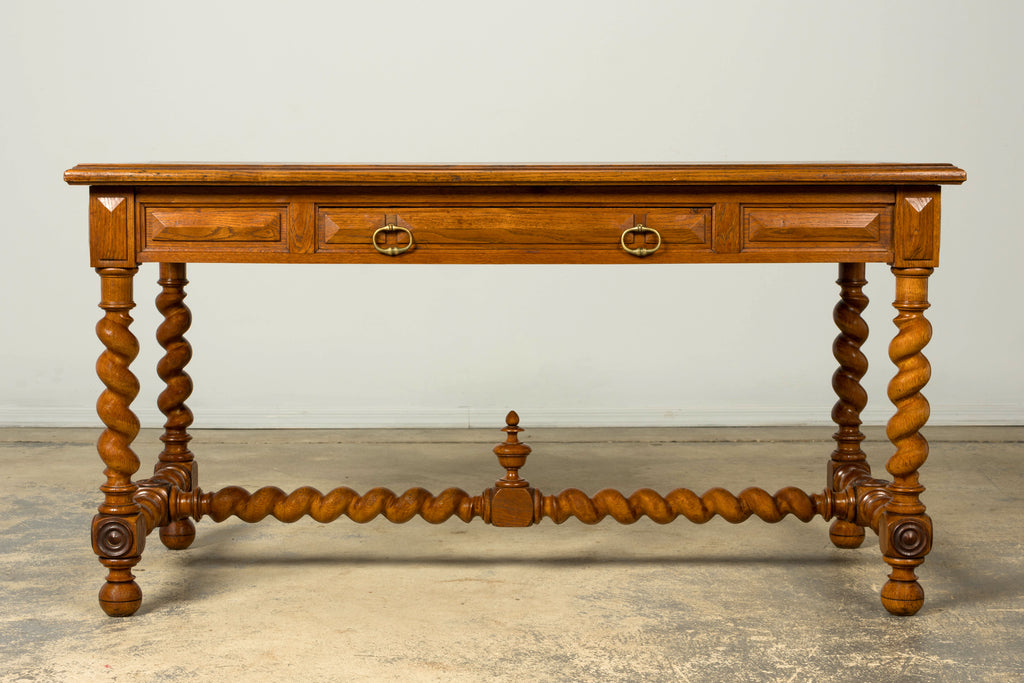 Late 19th Century French Louis XIII Oak Writing Desk with Barley Twist Legs