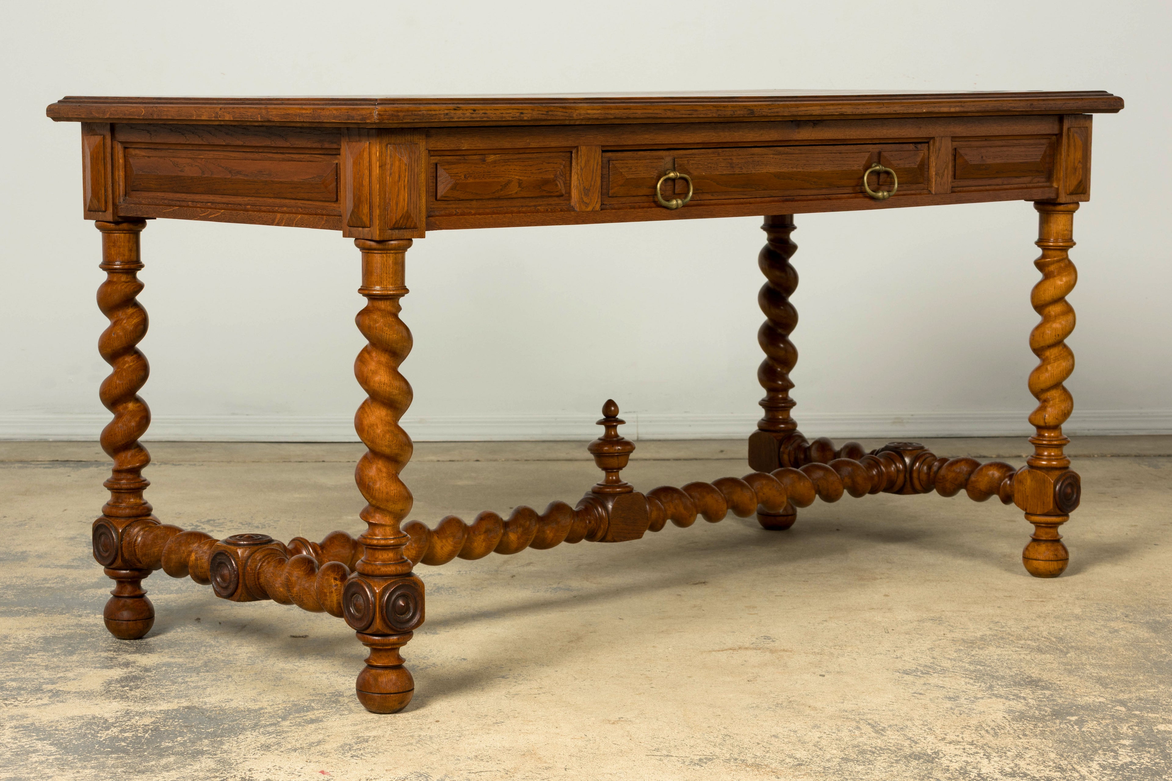 Late 19th Century French Louis XIII Oak Writing Desk with Barley Twist Legs