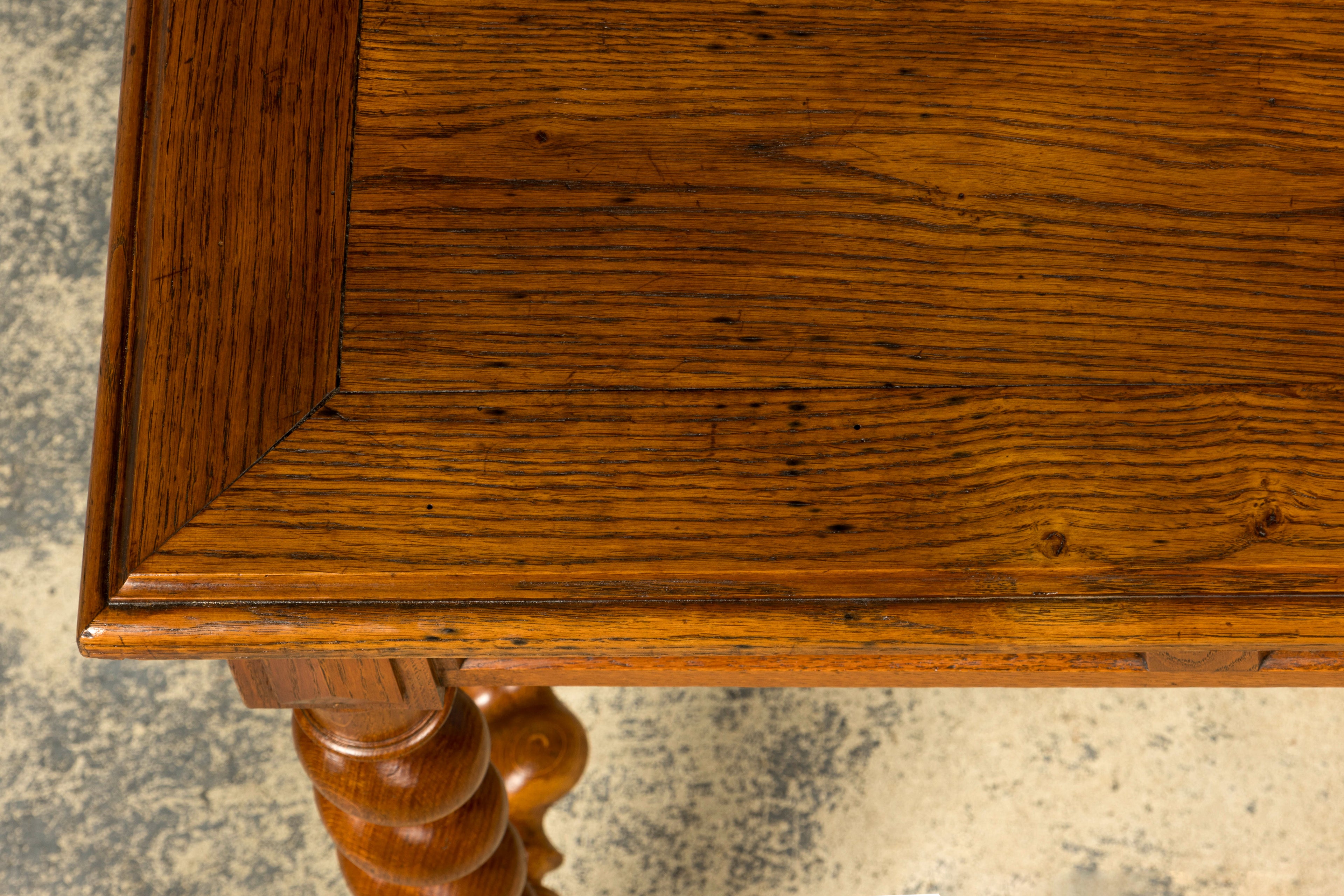 Late 19th Century French Louis XIII Oak Writing Desk with Barley Twist Legs