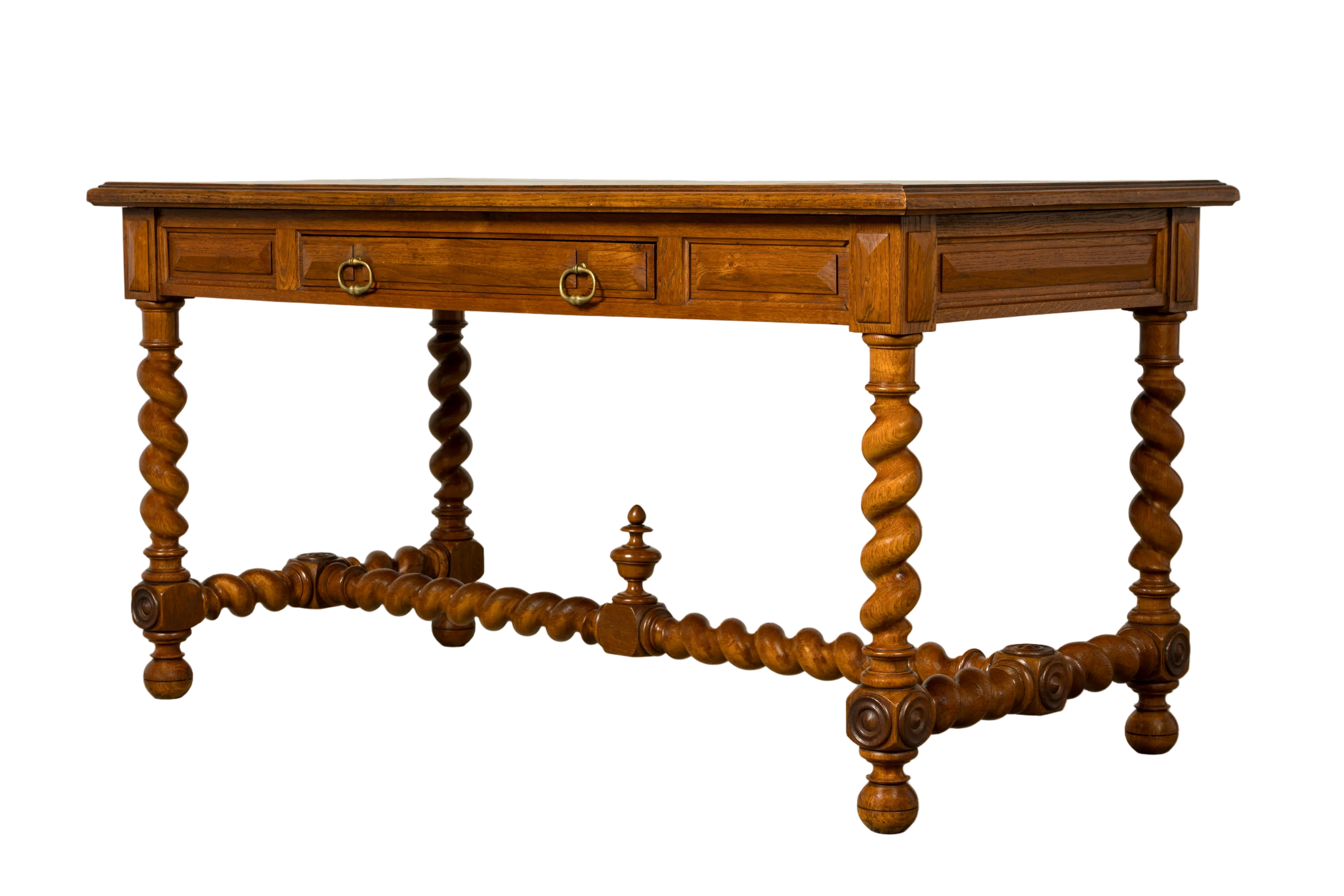 Late 19th Century French Louis XIII Oak Writing Desk with Barley Twist Legs