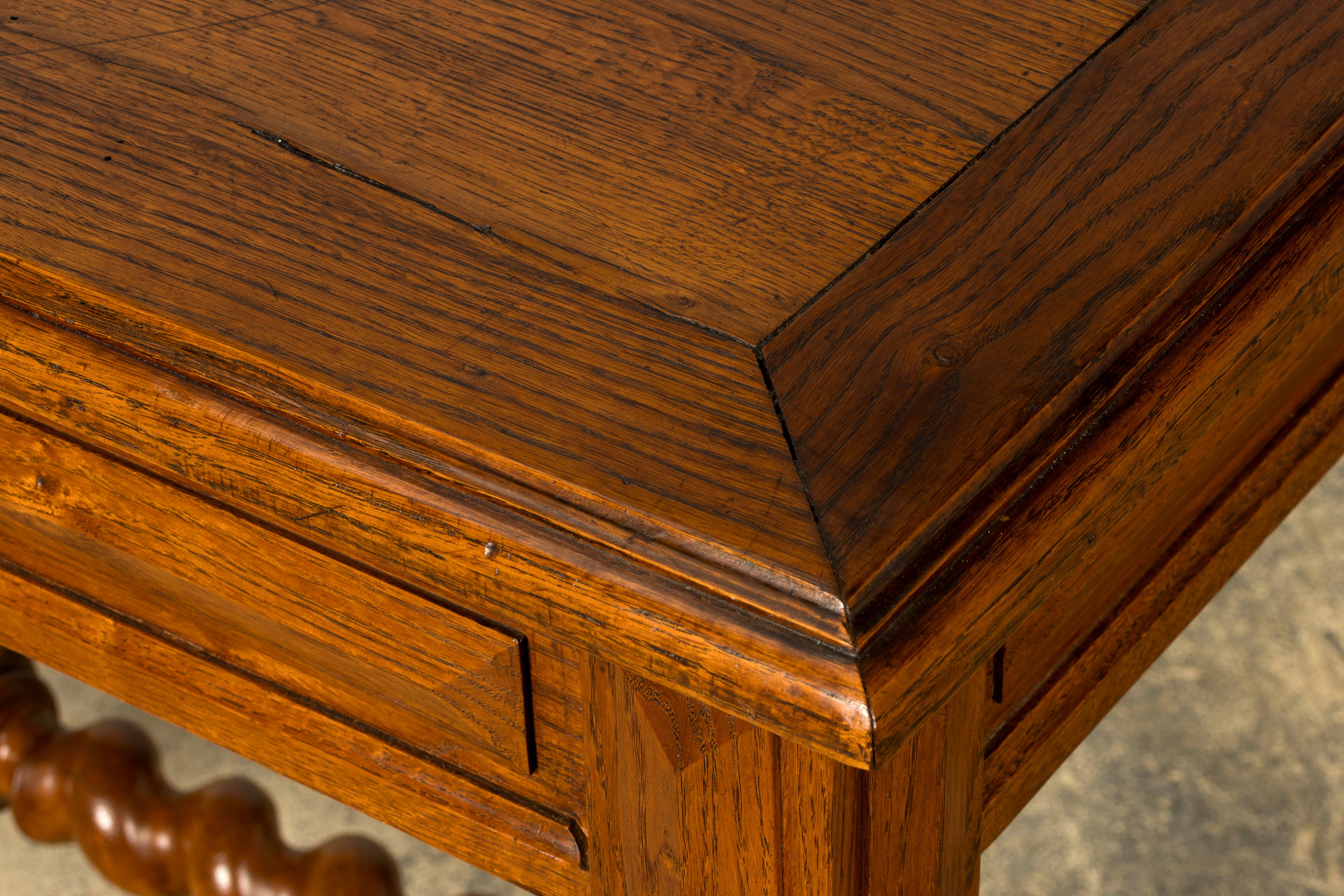 Late 19th Century French Louis XIII Oak Writing Desk with Barley Twist Legs
