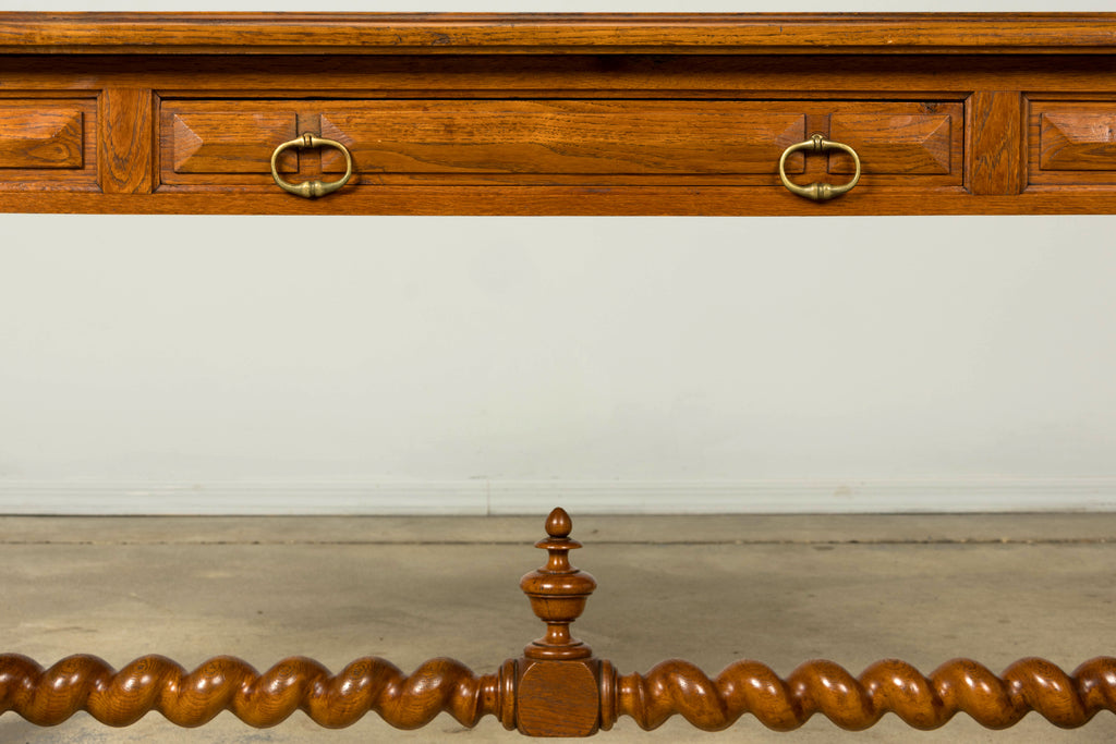 Late 19th Century French Louis XIII Oak Writing Desk with Barley Twist Legs