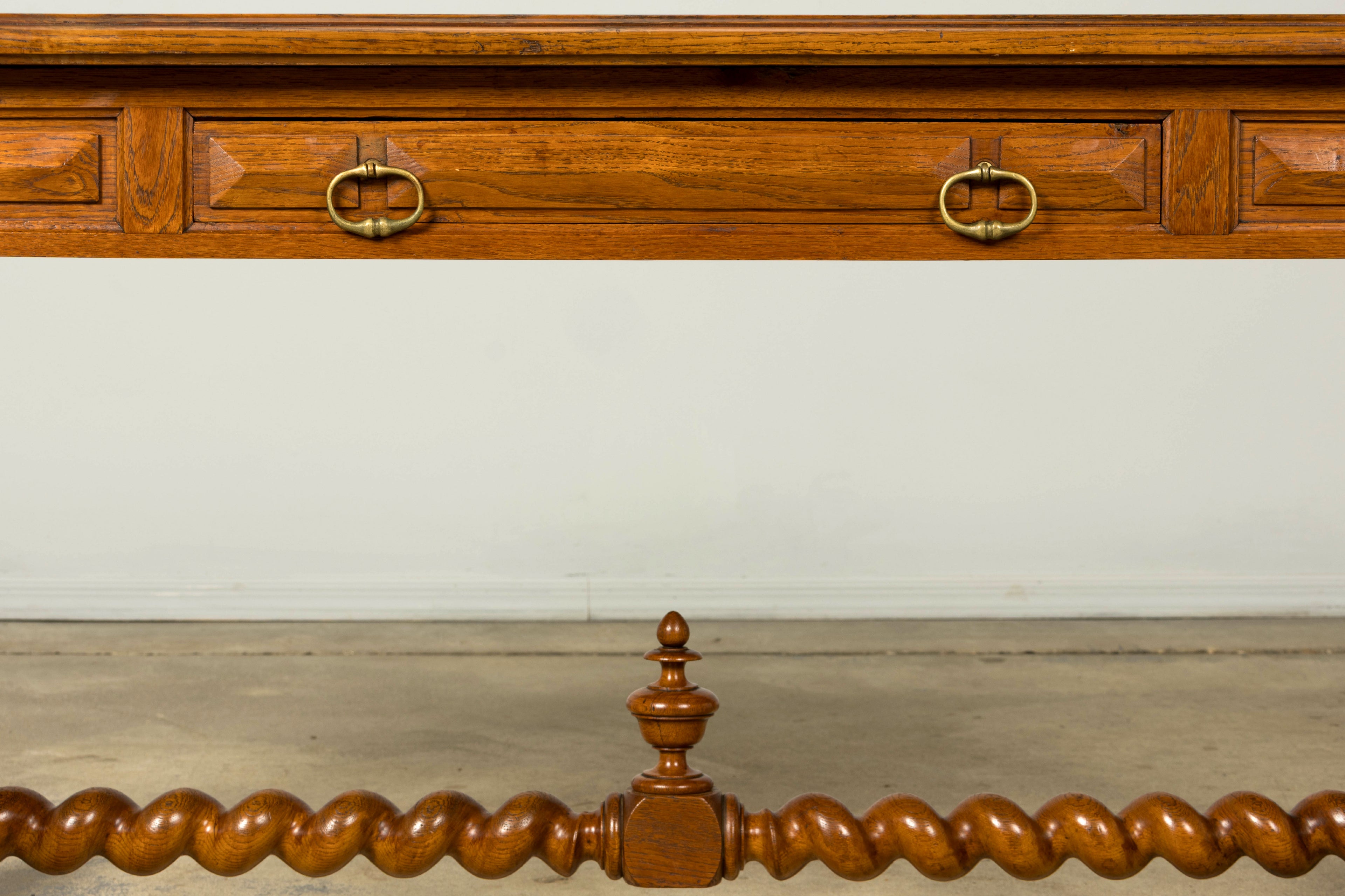 Late 19th Century French Louis XIII Oak Writing Desk with Barley Twist Legs