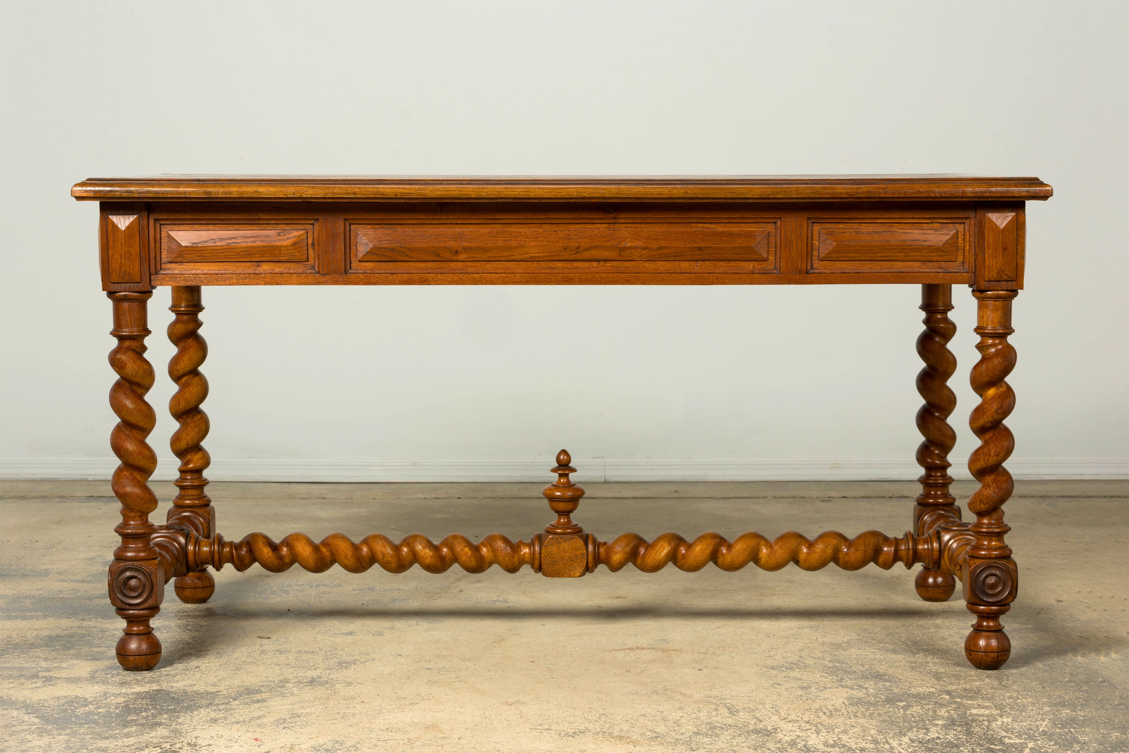 Late 19th Century French Louis XIII Oak Writing Desk with Barley Twist Legs