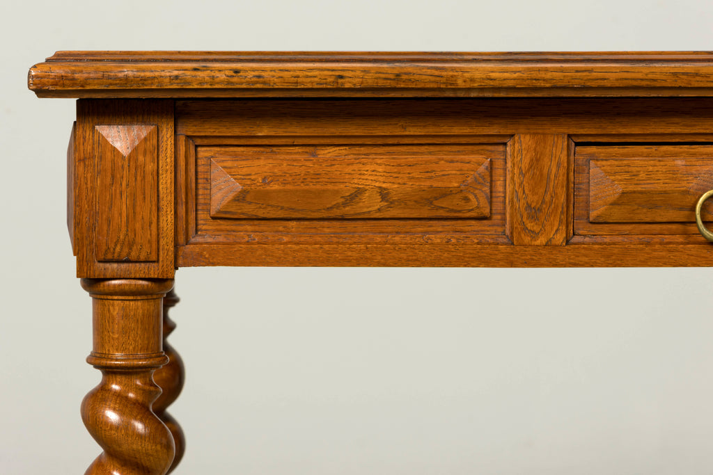 Late 19th Century French Louis XIII Oak Writing Desk with Barley Twist Legs