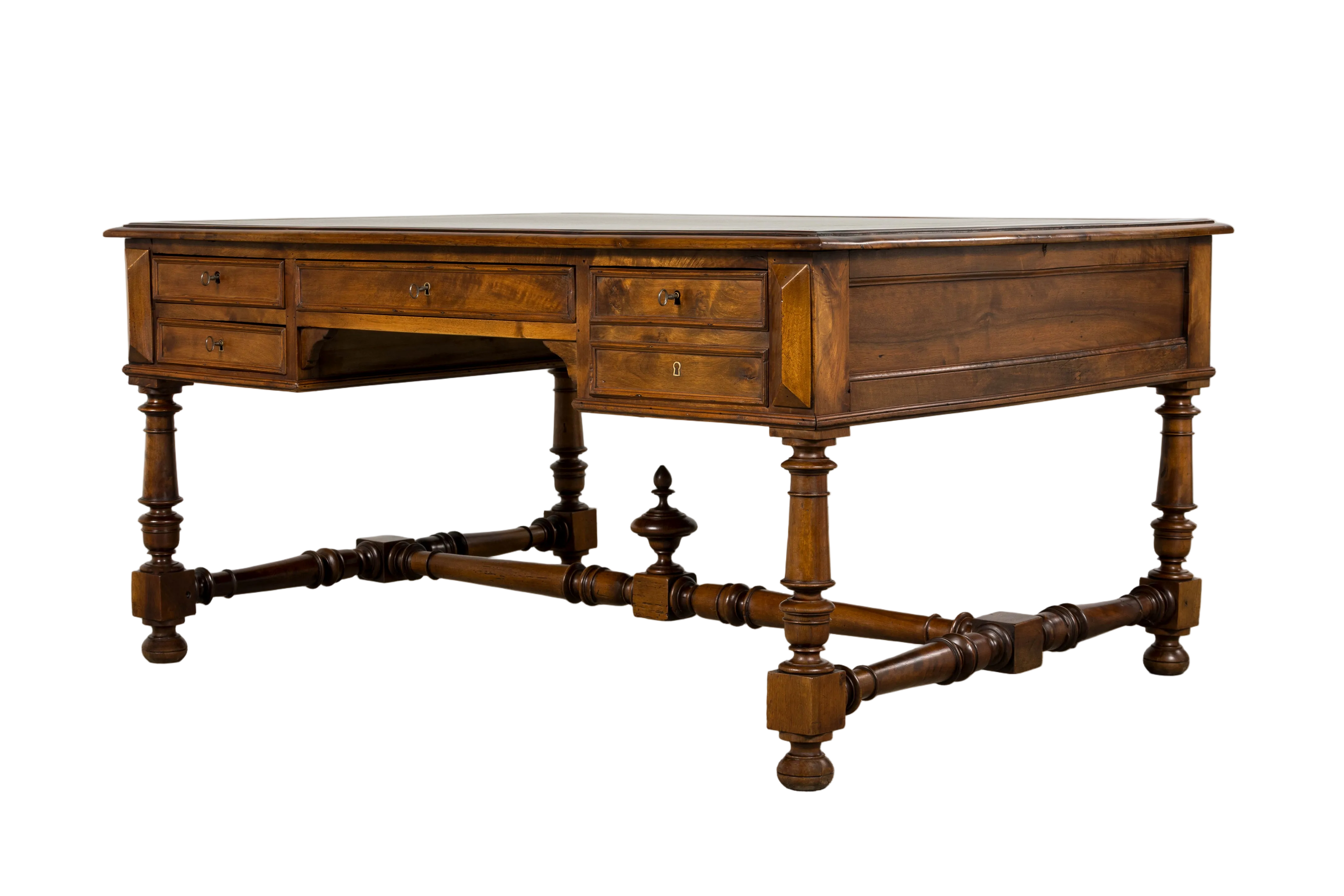 Late 19th Century French Louis XIII Style Walnut Partners Desk