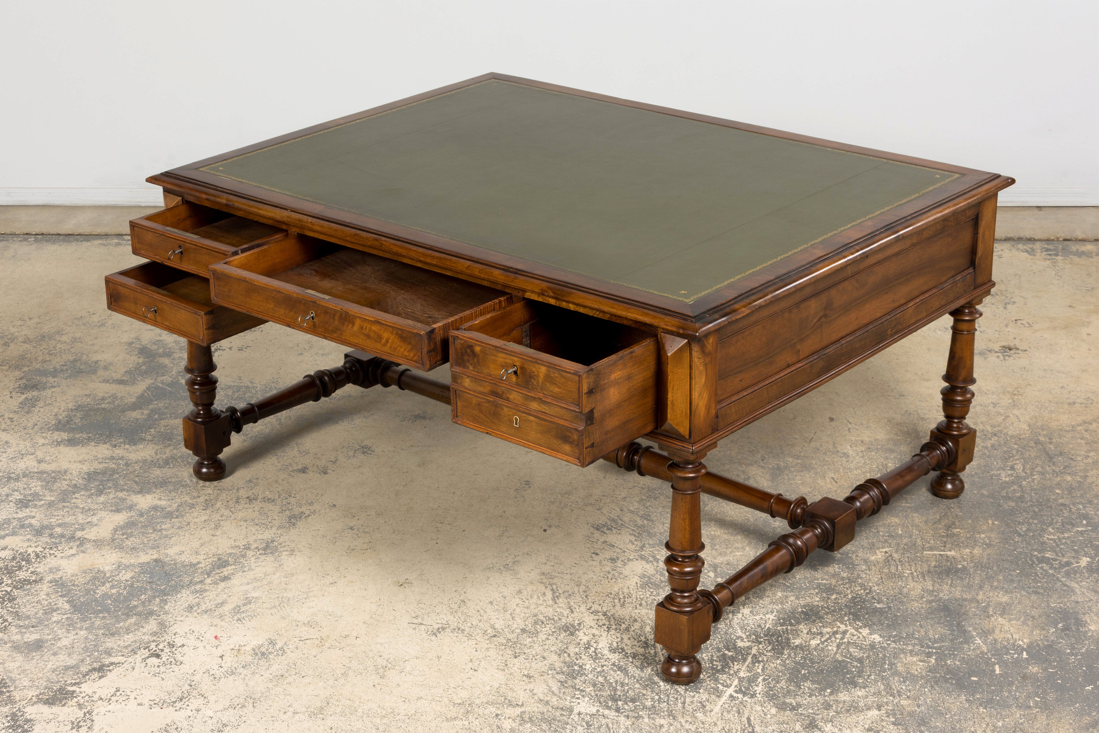 Late 19th Century French Louis XIII Style Walnut Partners Desk