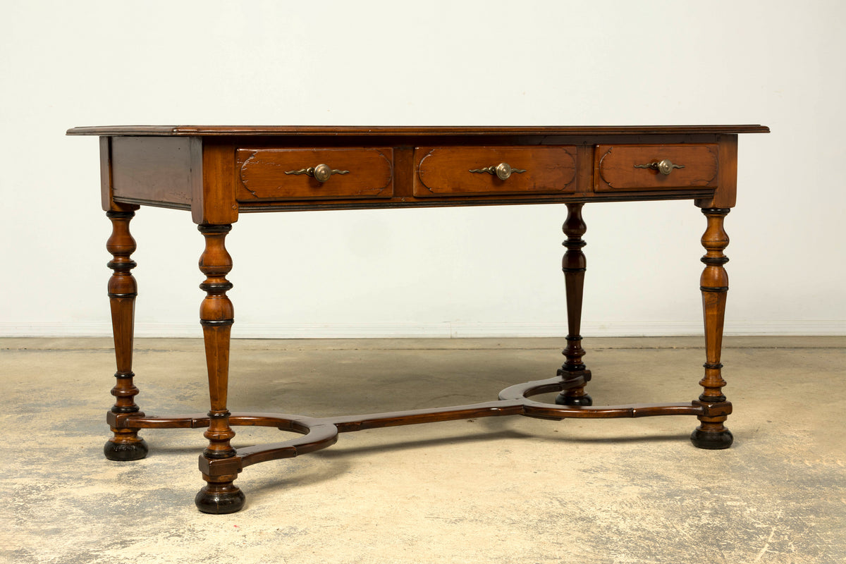 Late 19th Century French Louis XIV Style Walnut Writing Table with Three Drawers