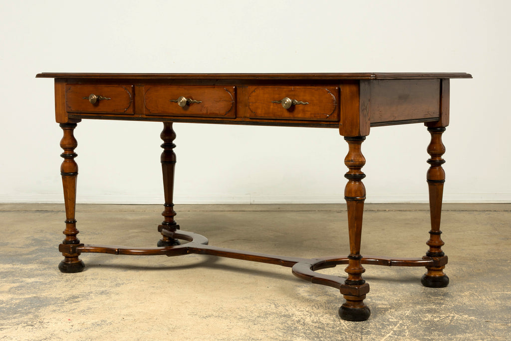 Late 19th Century French Louis XIV Style Walnut Writing Table with Three Drawers