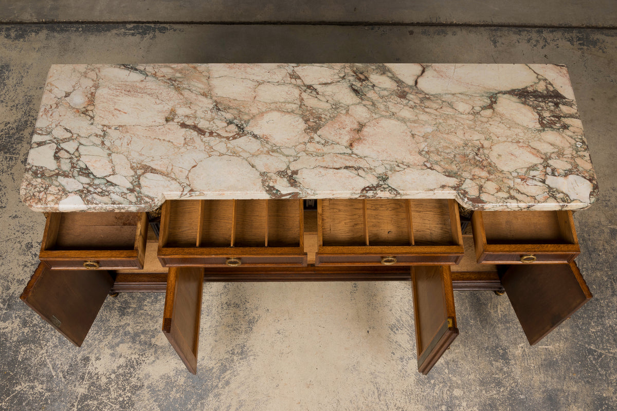 Late 19th Century French Louis XVI Oak & Marble Sideboard by Haentges Freres