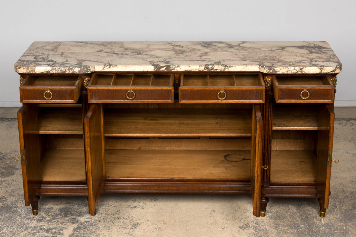 Late 19th Century French Louis XVI Oak & Marble Sideboard by Haentges Freres