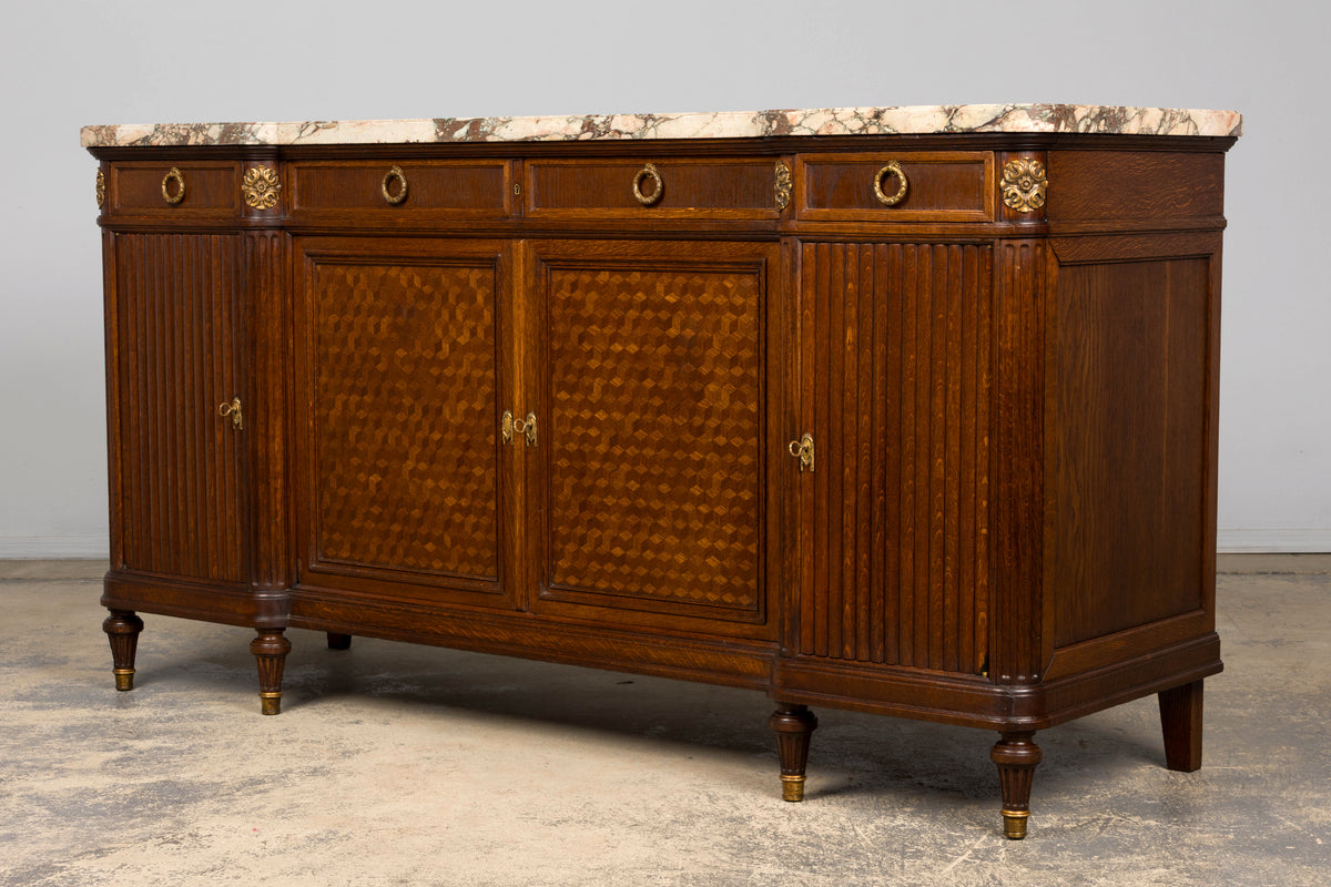 Late 19th Century French Louis XVI Oak & Marble Sideboard by Haentges Freres